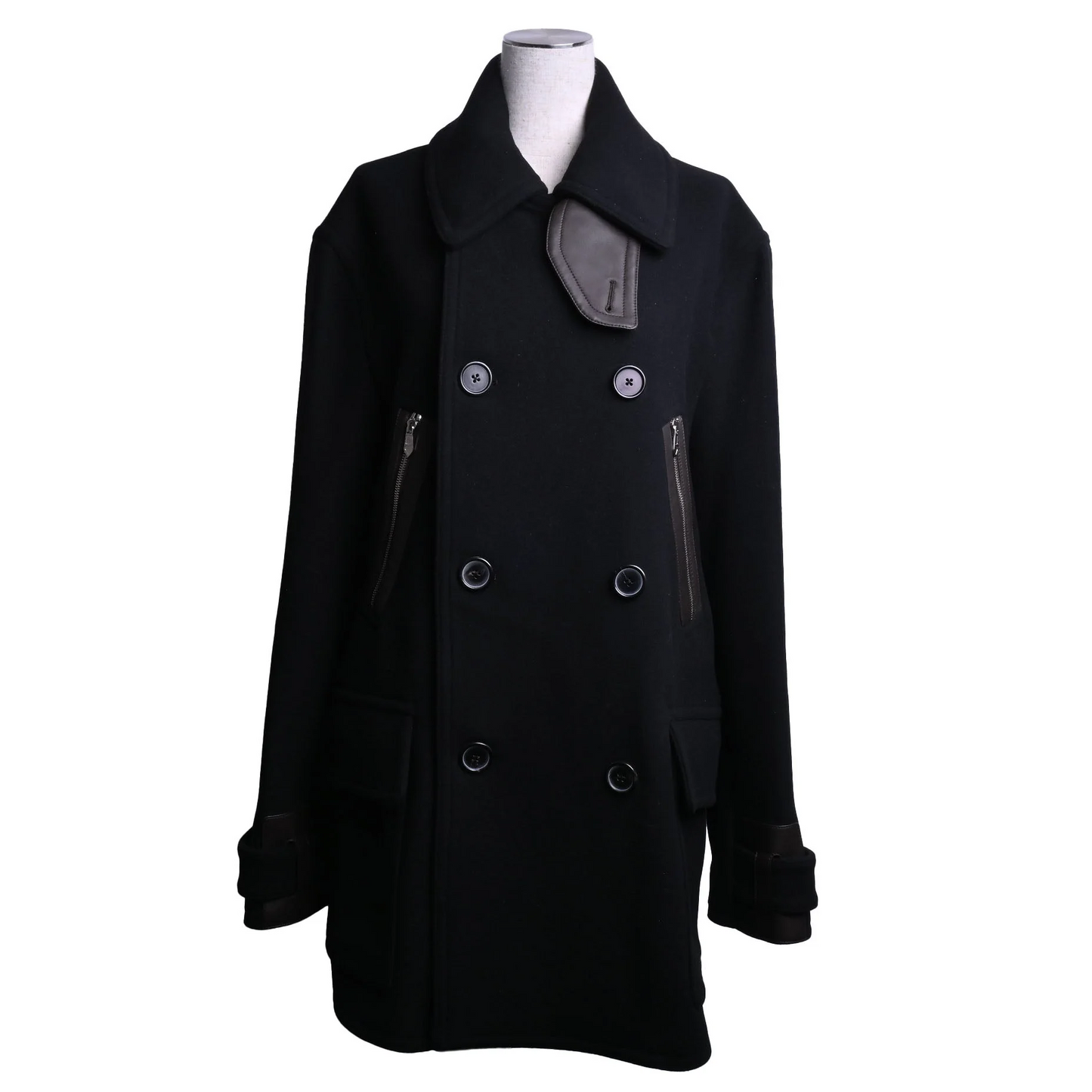 P coat wool leather black 50