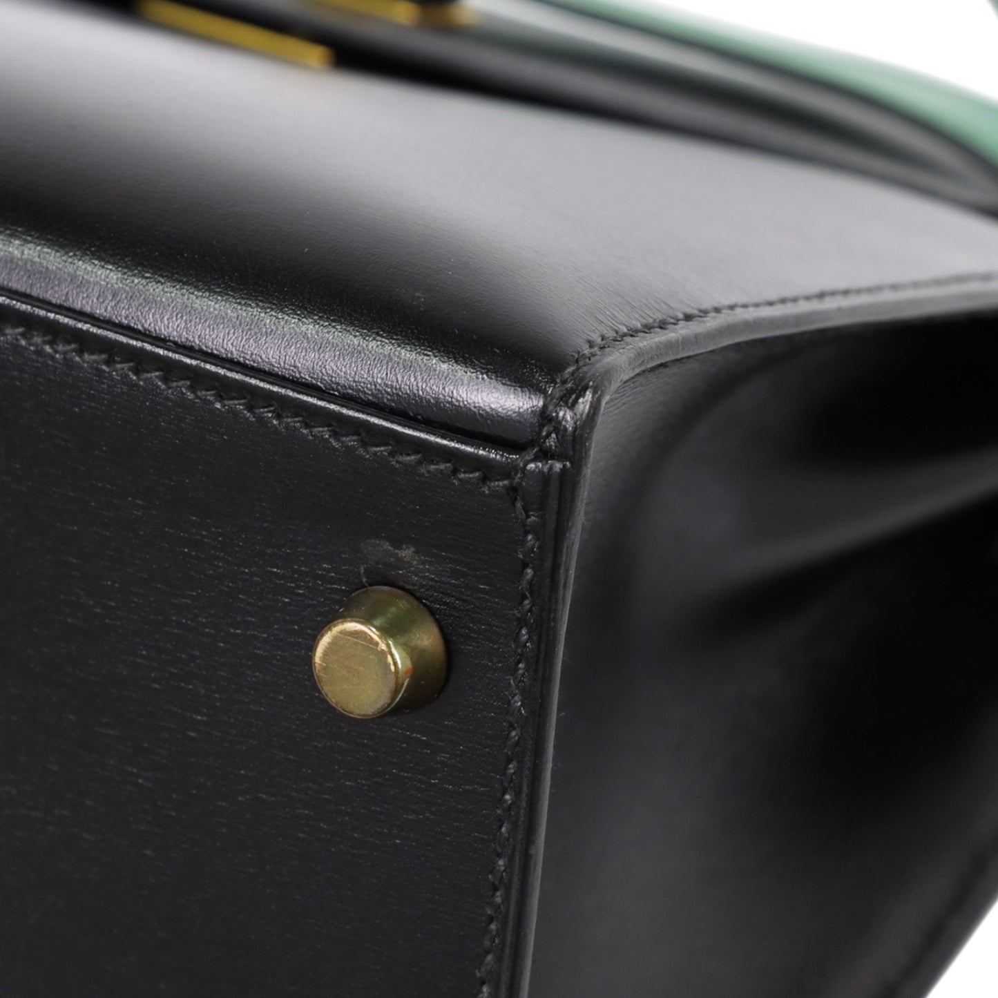 Kelly 28 Bicolor Double Material Box Calf Kushbell Black Green GP XV Engraved