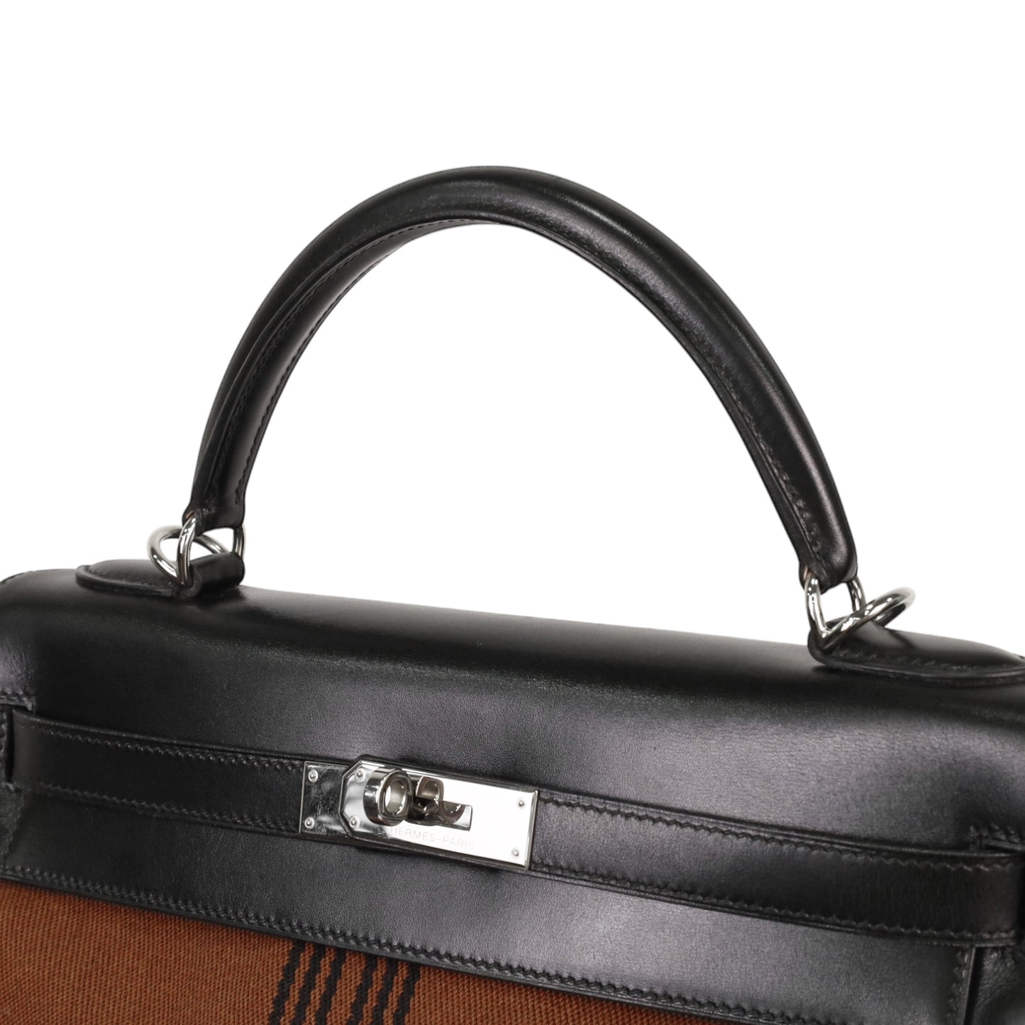 Kelly 32 Toile Potamos Box Calf Black Brown SS □J Engraved