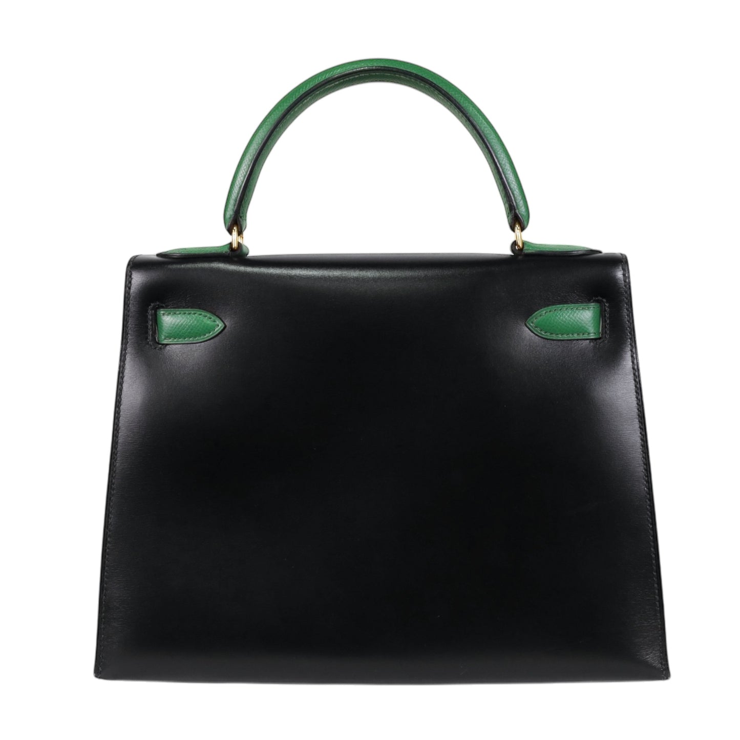 Kelly 28 Bicolor Double Material Box Calf Kushbell Black Green GP XV Engraved