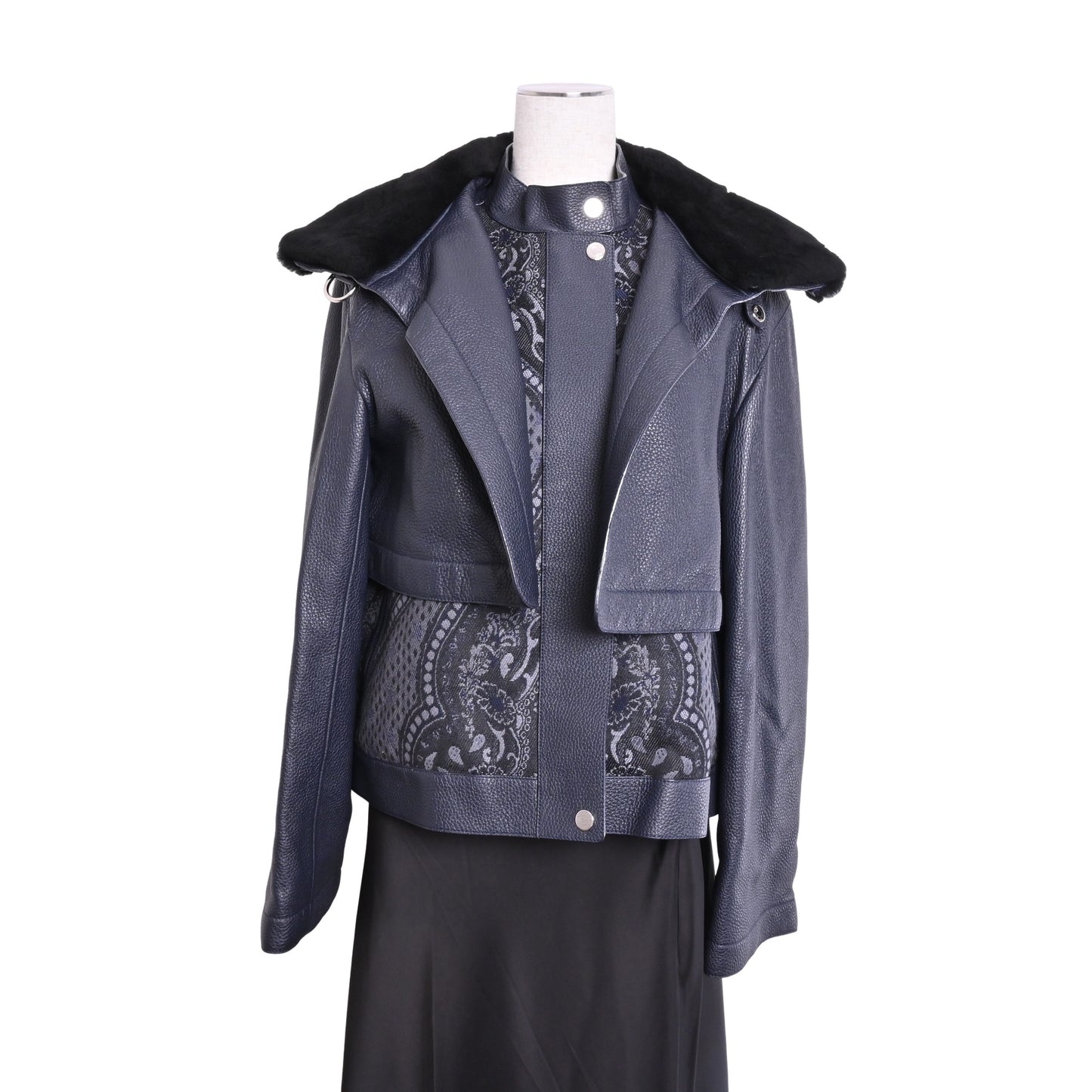 HERMES ブルゾン レザージャケット&ジップベスト レザー ディア ウール ネイビー 36