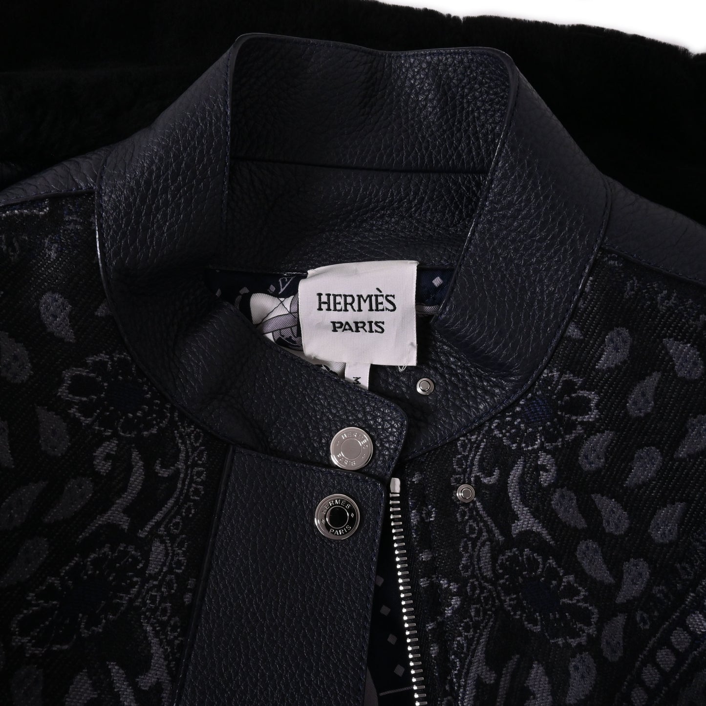 HERMES ブルゾン レザージャケット&ジップベスト レザー ディア ウール ネイビー 36