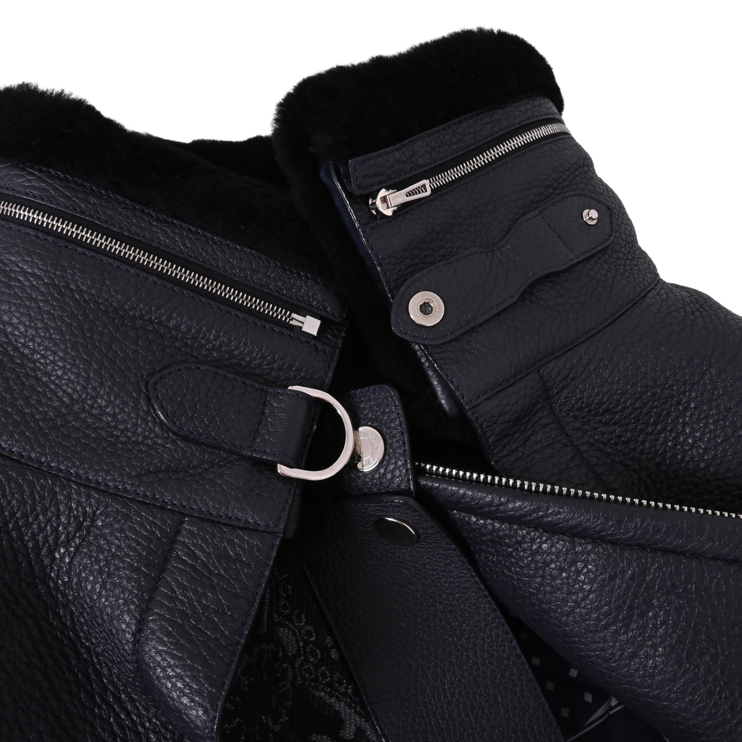 HERMES ブルゾン レザージャケット&ジップベスト レザー ディア ウール ネイビー 36