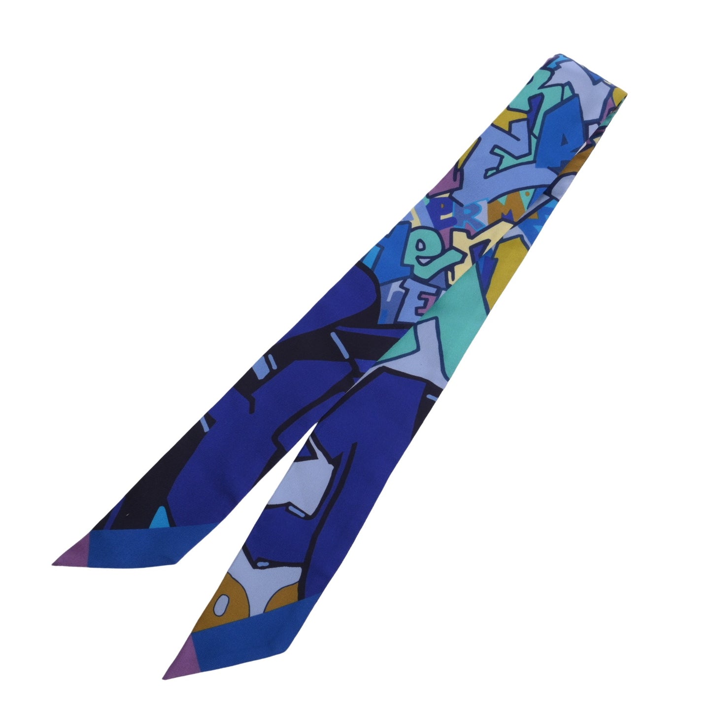 HERMES ツイリー KONGO グラフィティ シルク ブルー