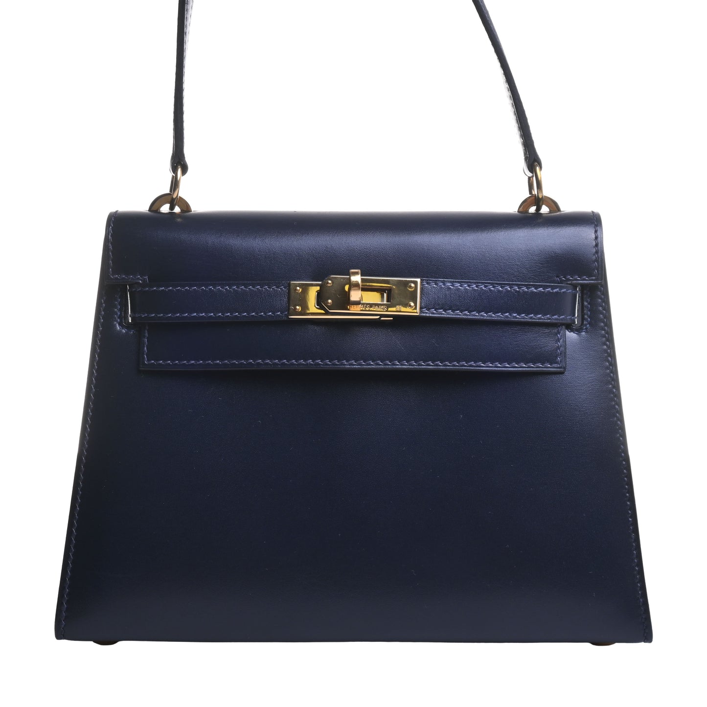 HERMES ミニケリー ボックスカーフ ネイビー GP 〇R刻印