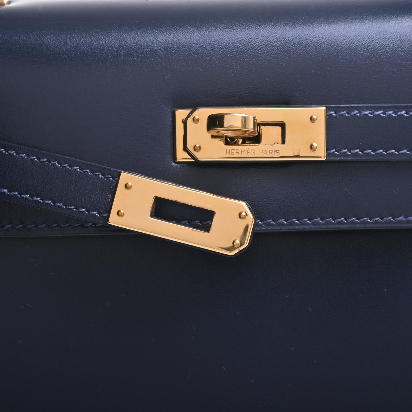 HERMES ミニケリー ボックスカーフ ネイビー GP 〇R刻印