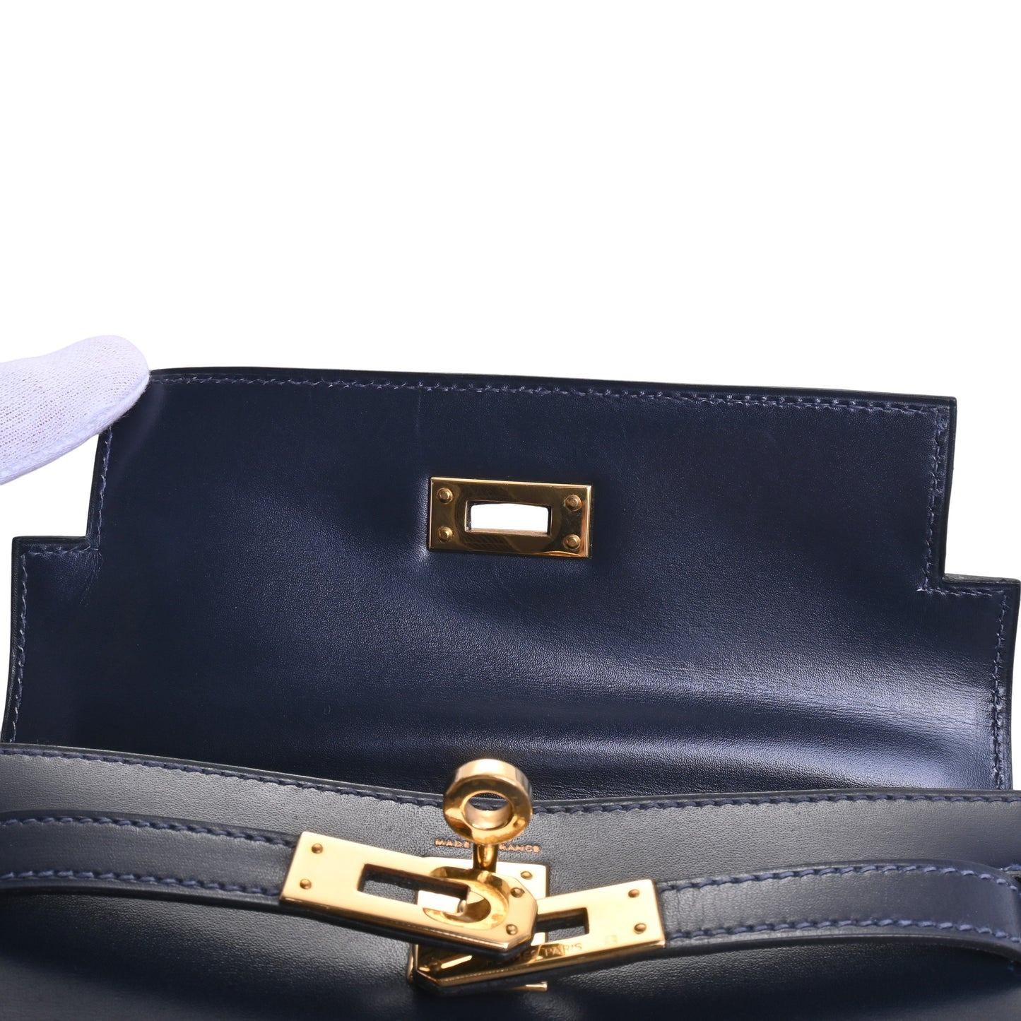 HERMES ミニケリー ボックスカーフ ネイビー GP 〇R刻印