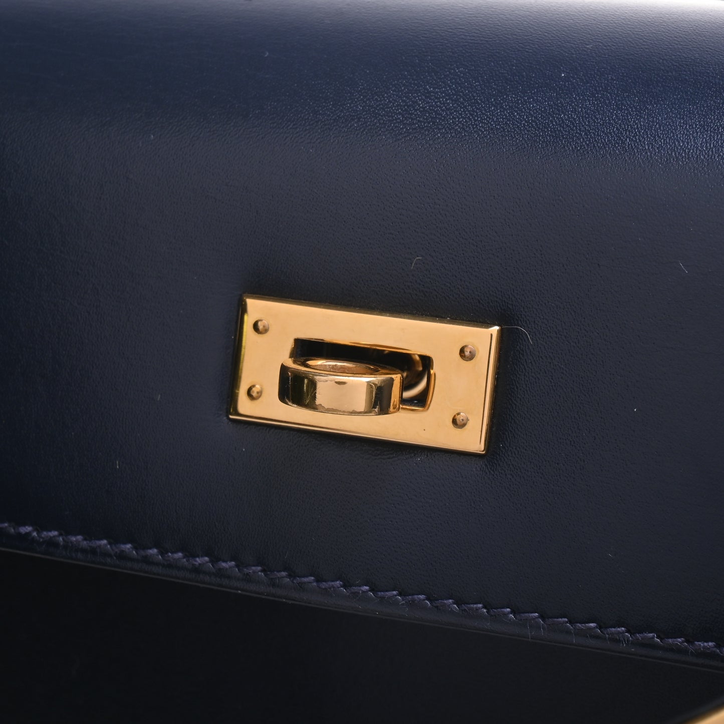 HERMES ミニケリー ボックスカーフ ネイビー GP 〇R刻印