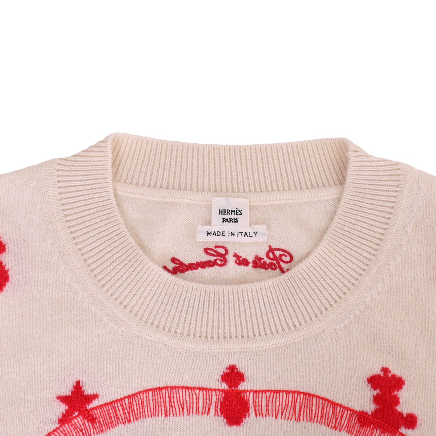 HERMES ニットカットソー Poste et Cavalerie カシミア 白 赤 42