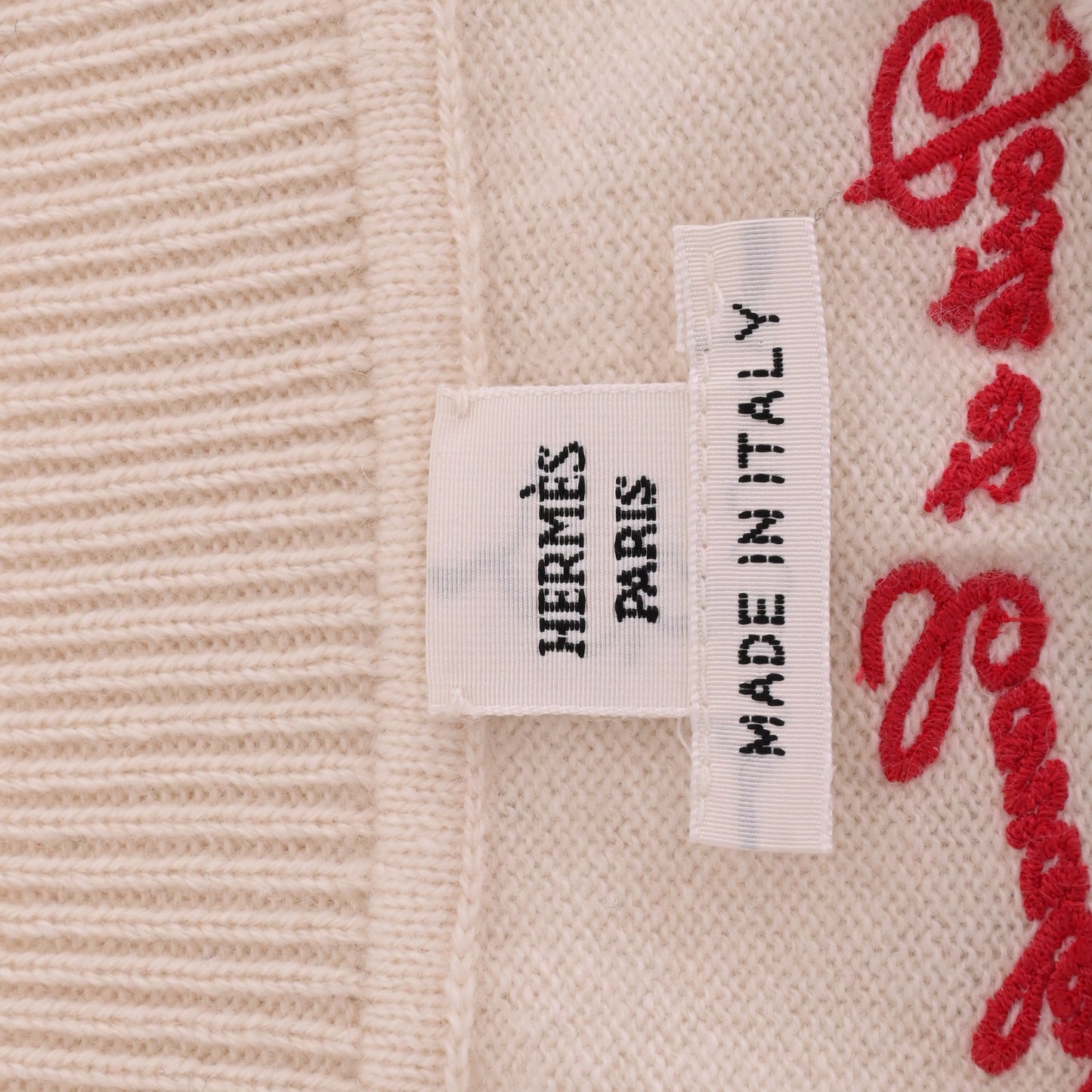 HERMES ニットカットソー Poste et Cavalerie カシミア 白 赤 42