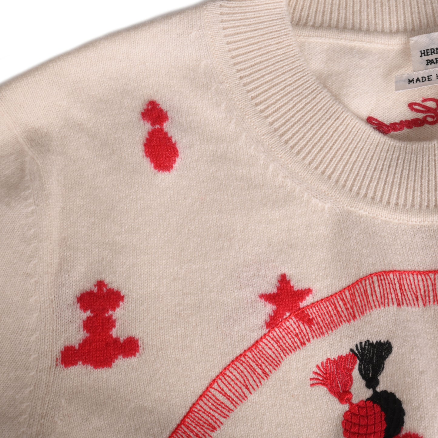 HERMES ニットカットソー Poste et Cavalerie カシミア 白 赤 42