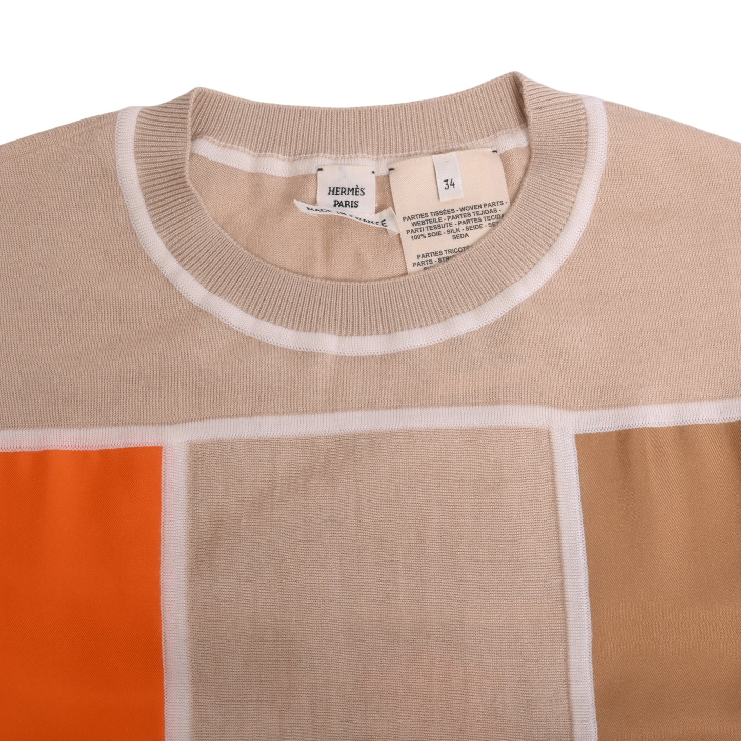 HERMES ワンピース ツイルレーヌ エクスリブリス カシミヤ シルク ベージュ 34