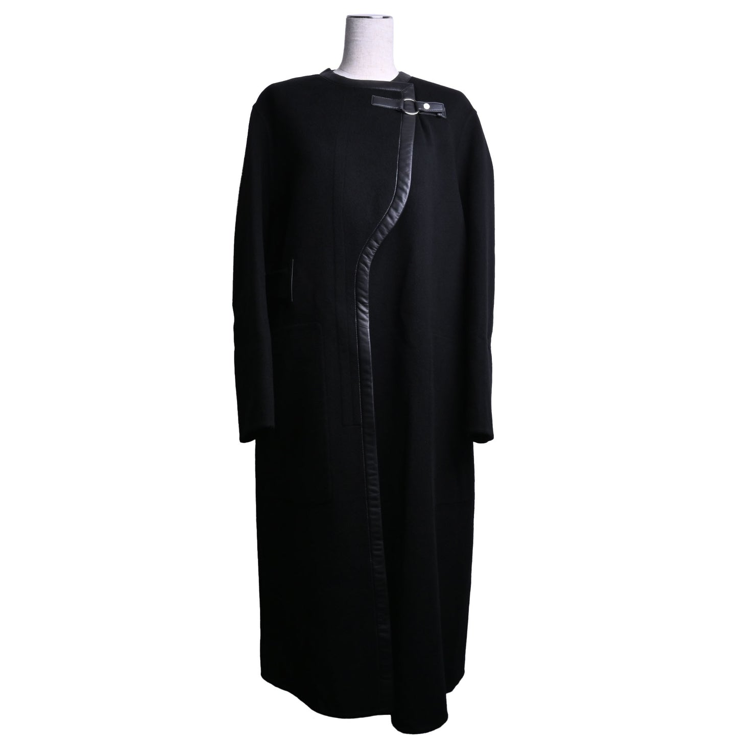 HERMES ベルテッドコート カシミヤ レザー 黒 38