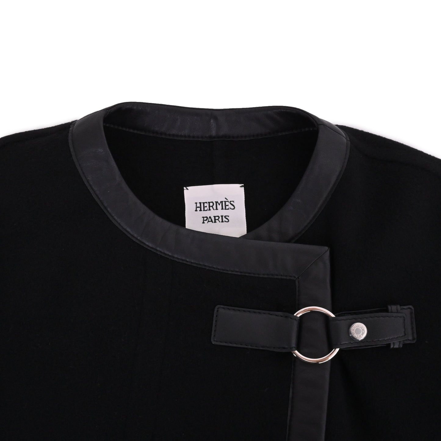 HERMES ベルテッドコート カシミヤ レザー 黒 38