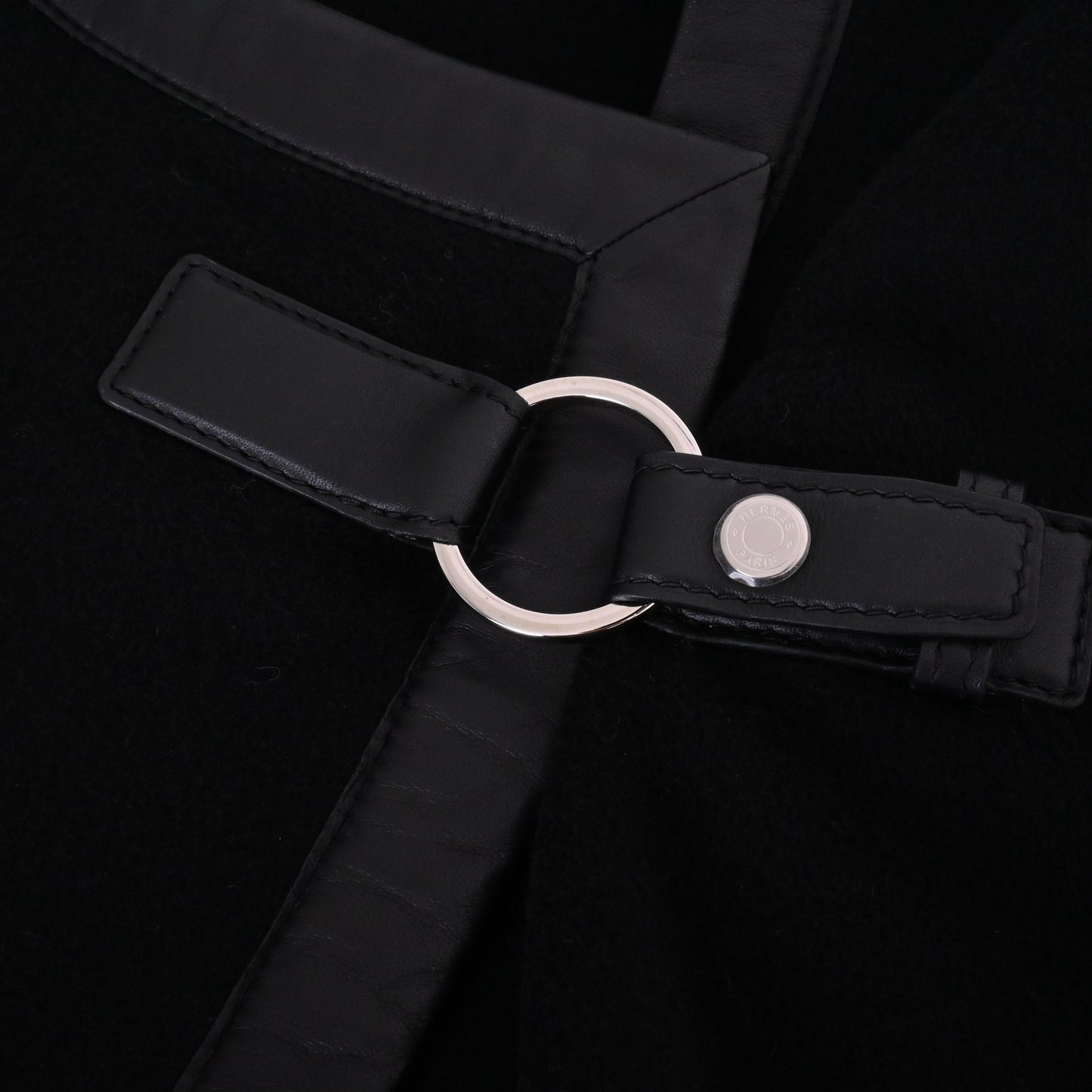 HERMES ベルテッドコート カシミヤ レザー 黒 38