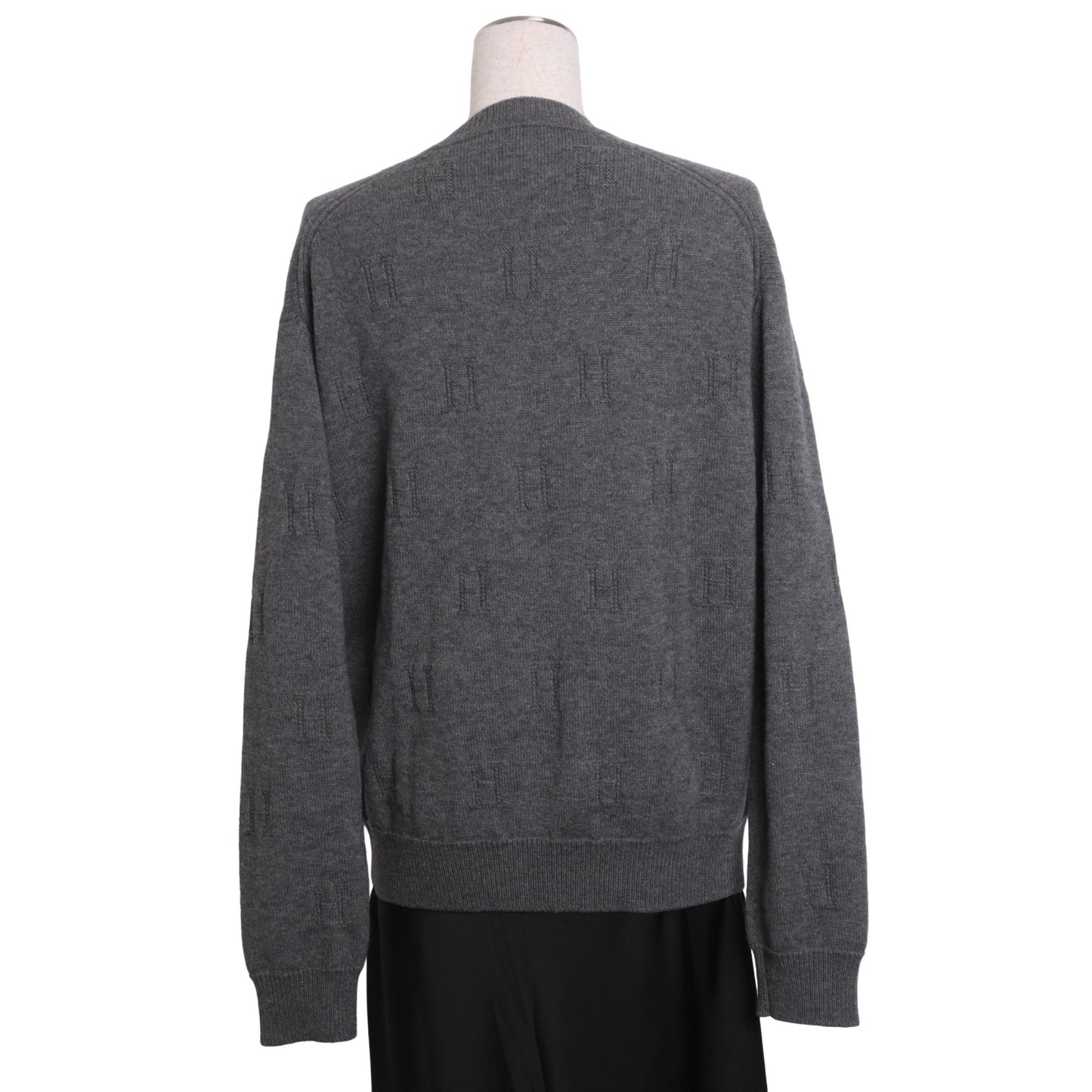 HERMES Vネック ニット ウール グレー 36