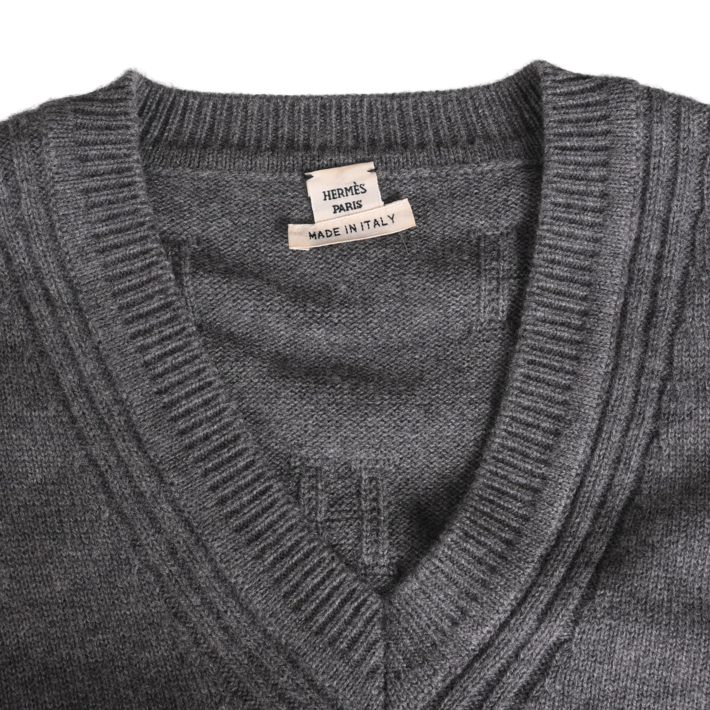 HERMES Vネック ニット ウール グレー 36