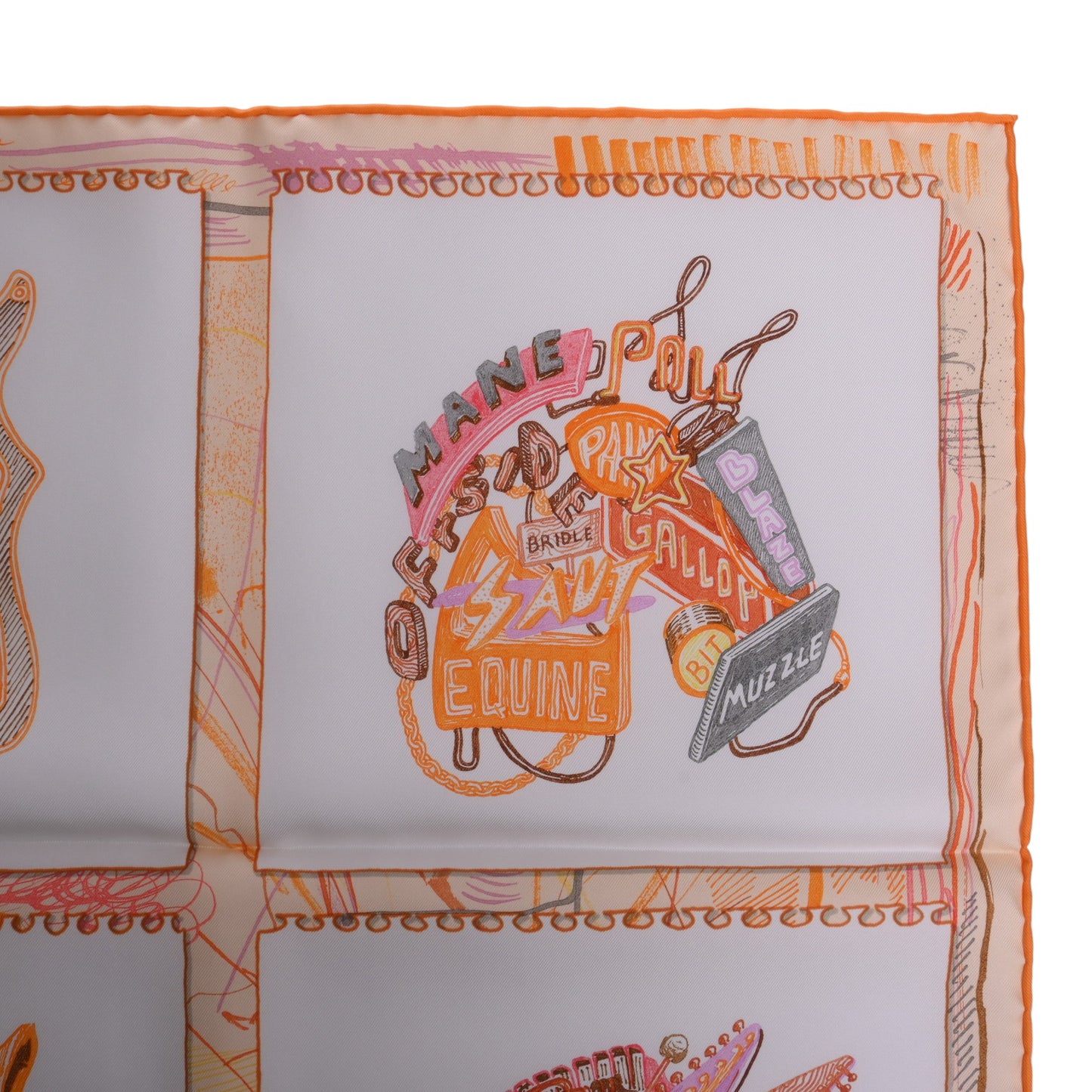 HERMES カレ90 シュヴァロスコーブ シルク オレンジ