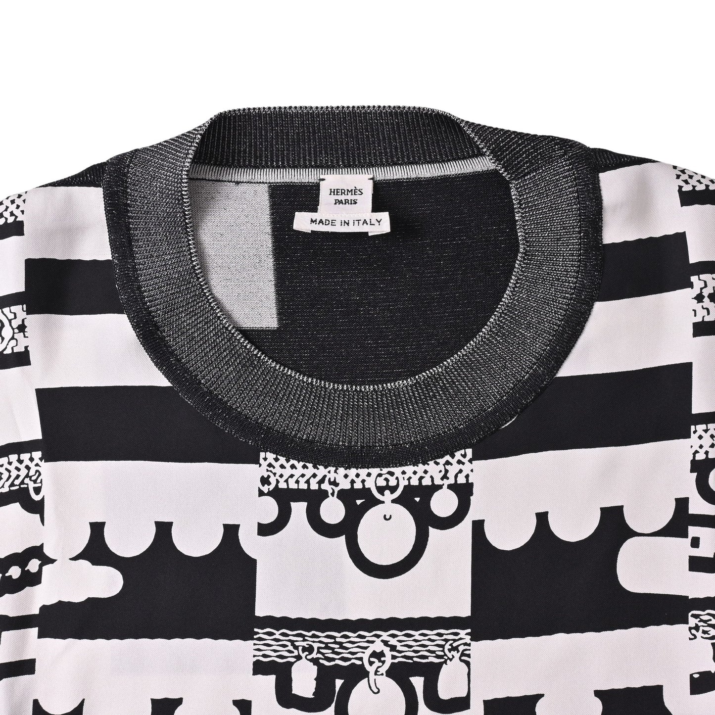 HERMES ツイルレーヌニット シルク ナイロン 黒 白 38