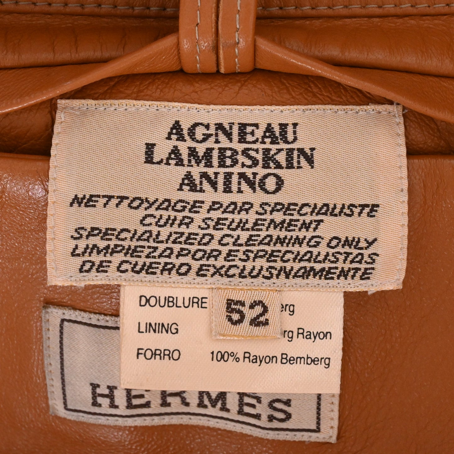 HERMES ブルゾン ラム 黒 ブラウン 52