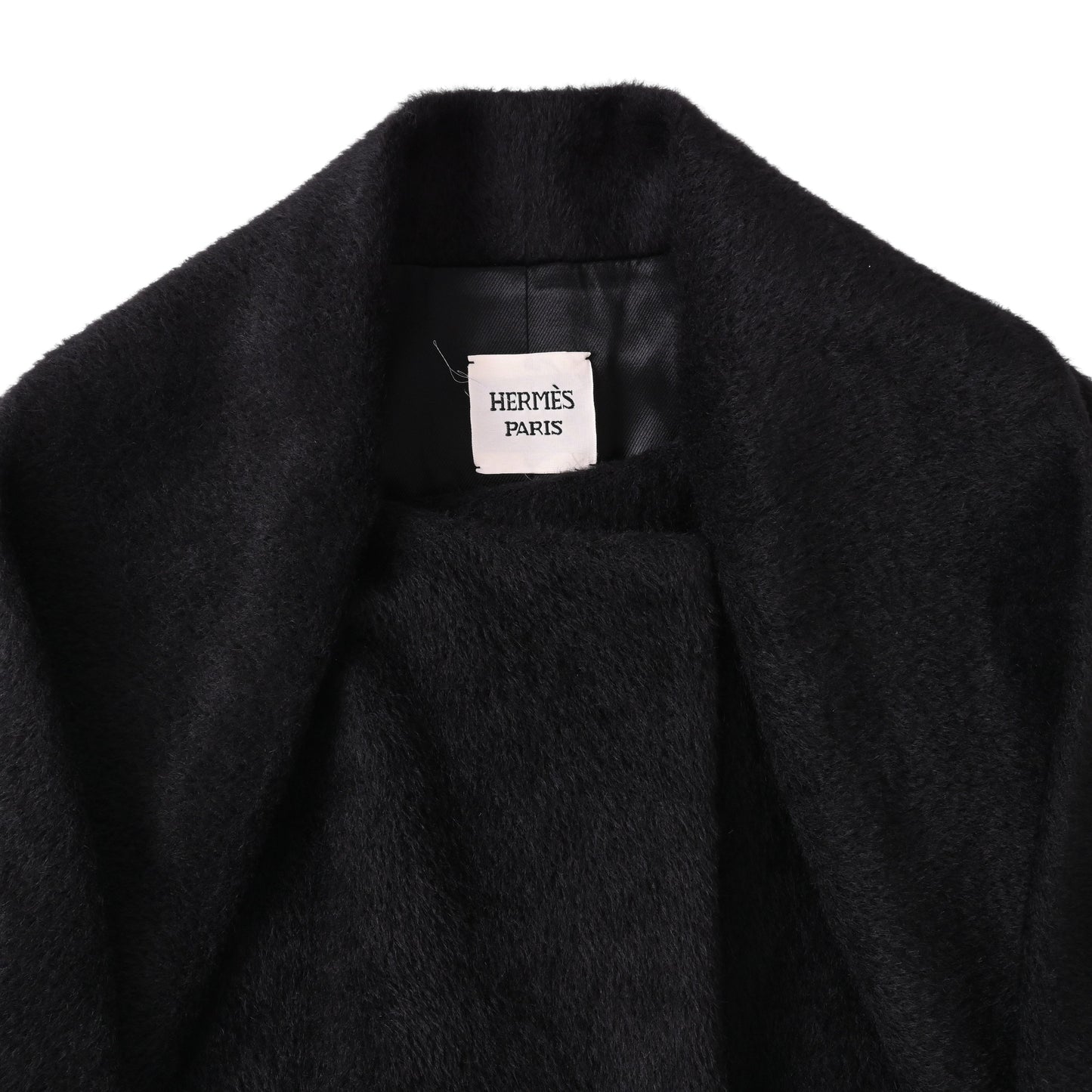 HERMES コート アルパカ混 ラム 黒 34