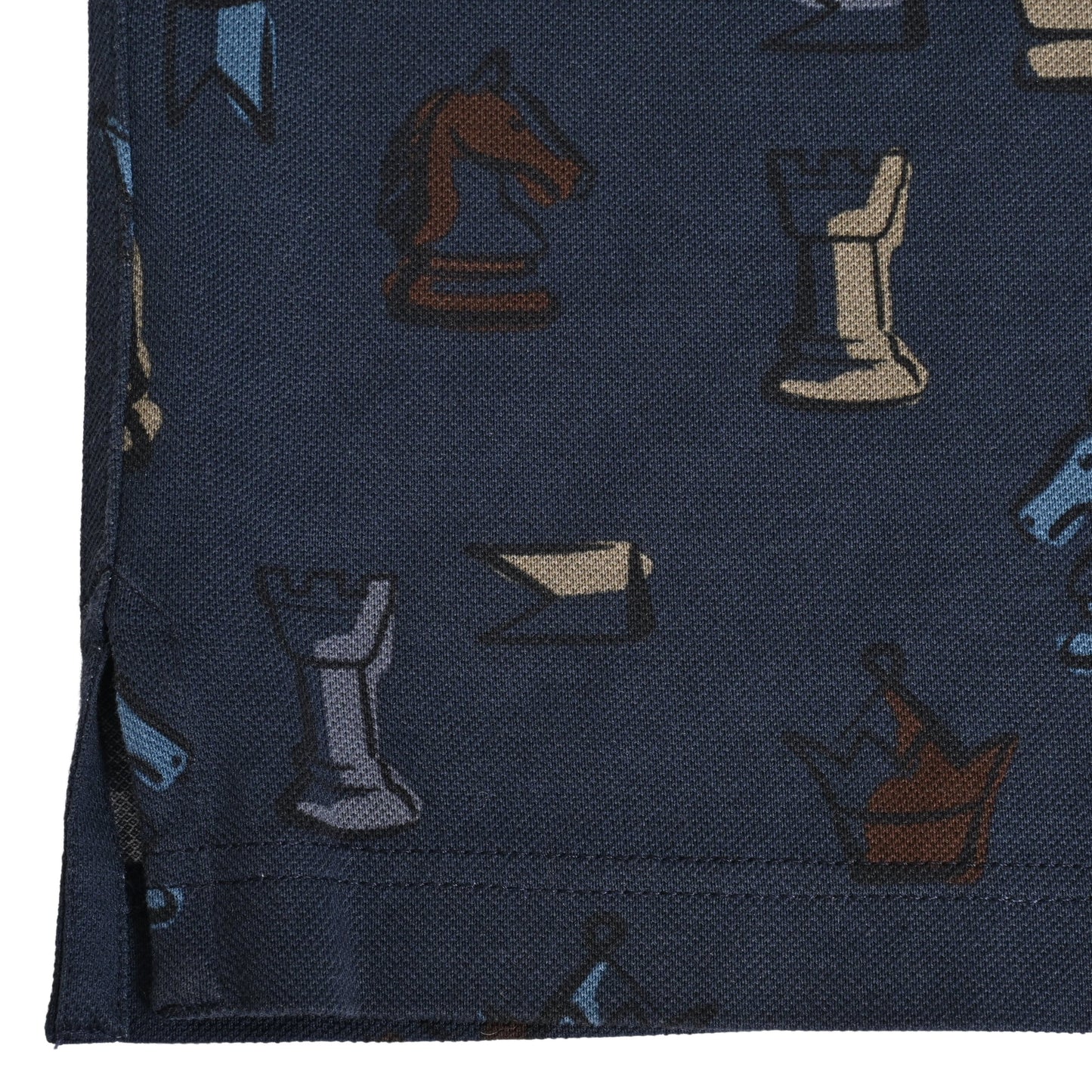 HERMES ポロシャツ チェス柄 コットン ネイビー M