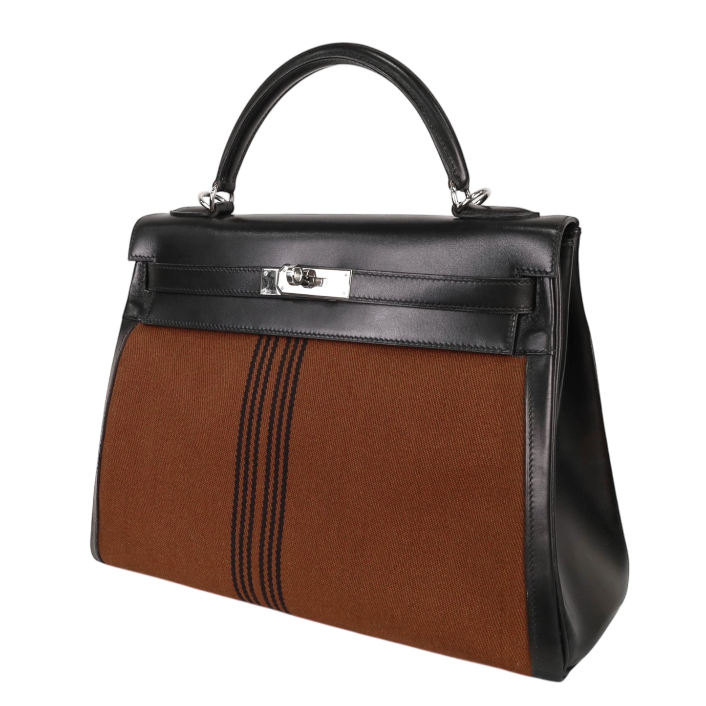 Kelly 32 Toile Potamos Box Calf Black Brown SS □J Engraved
