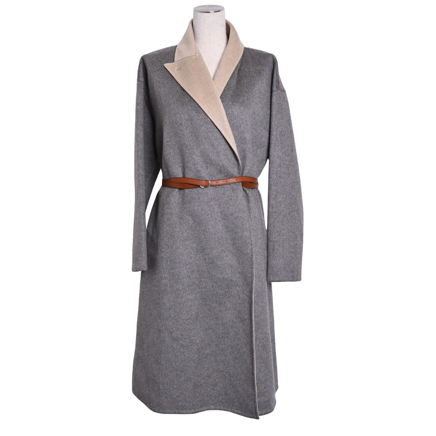 HERMES ベルテッドコート カシミヤ グレー ベージュ 38