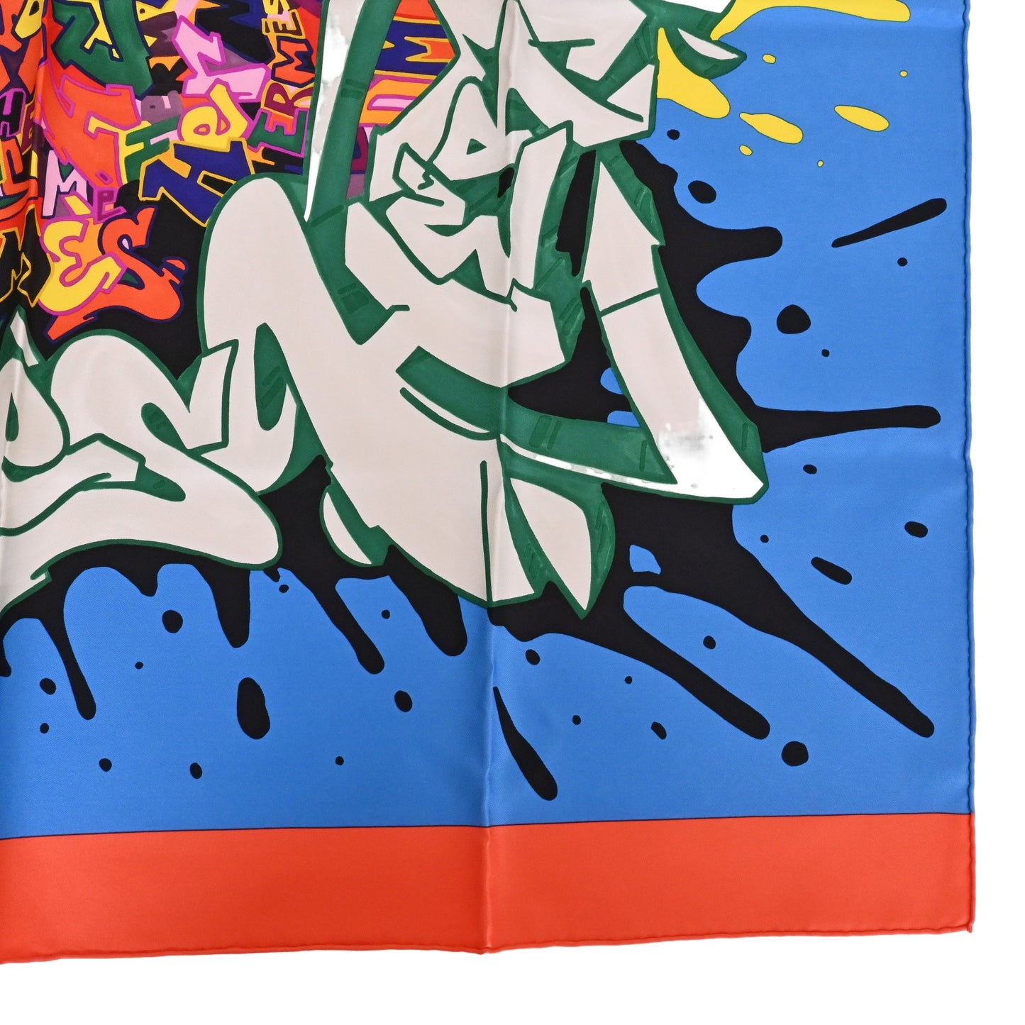 HERMES カレ90 KONGO グラフィティ シルク オレンジ ブルー