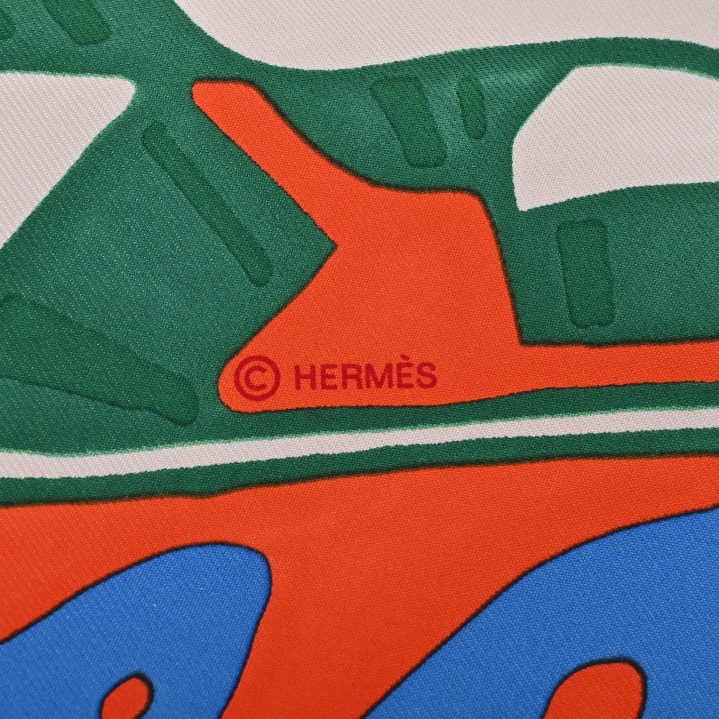 HERMES カレ90 KONGO グラフィティ シルク オレンジ ブルー
