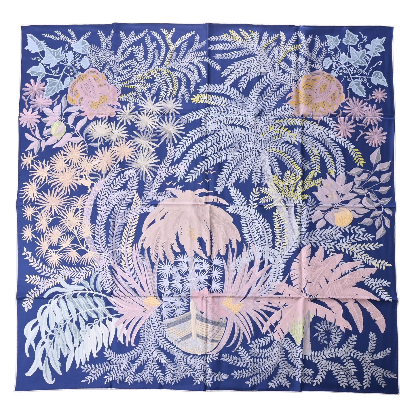 HERMES カレ90 ダブルフェイス 画家たちの庭 シルク ネイビー 黒