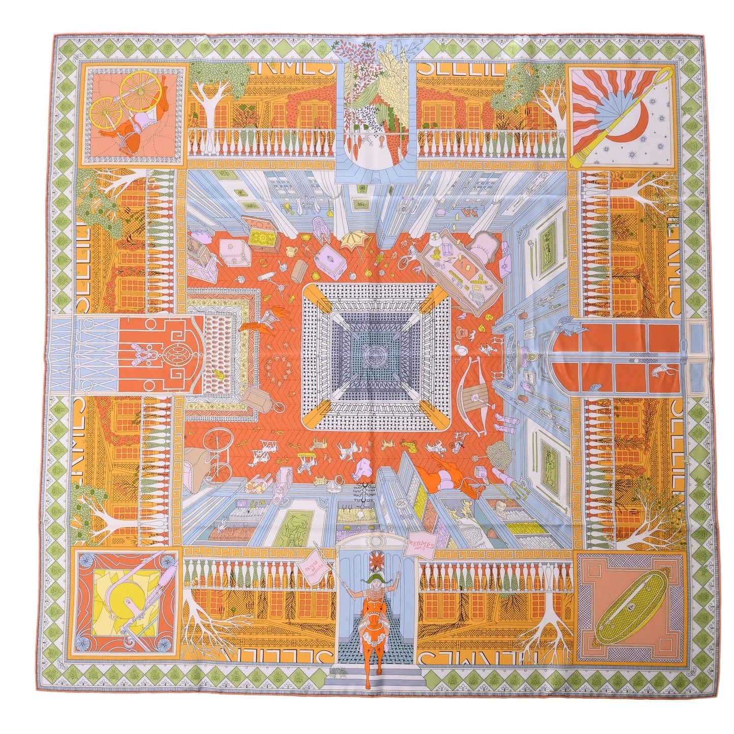 HERMES カレ90 オブジェ・ド・キュリオジテ シルク マルチカラー
