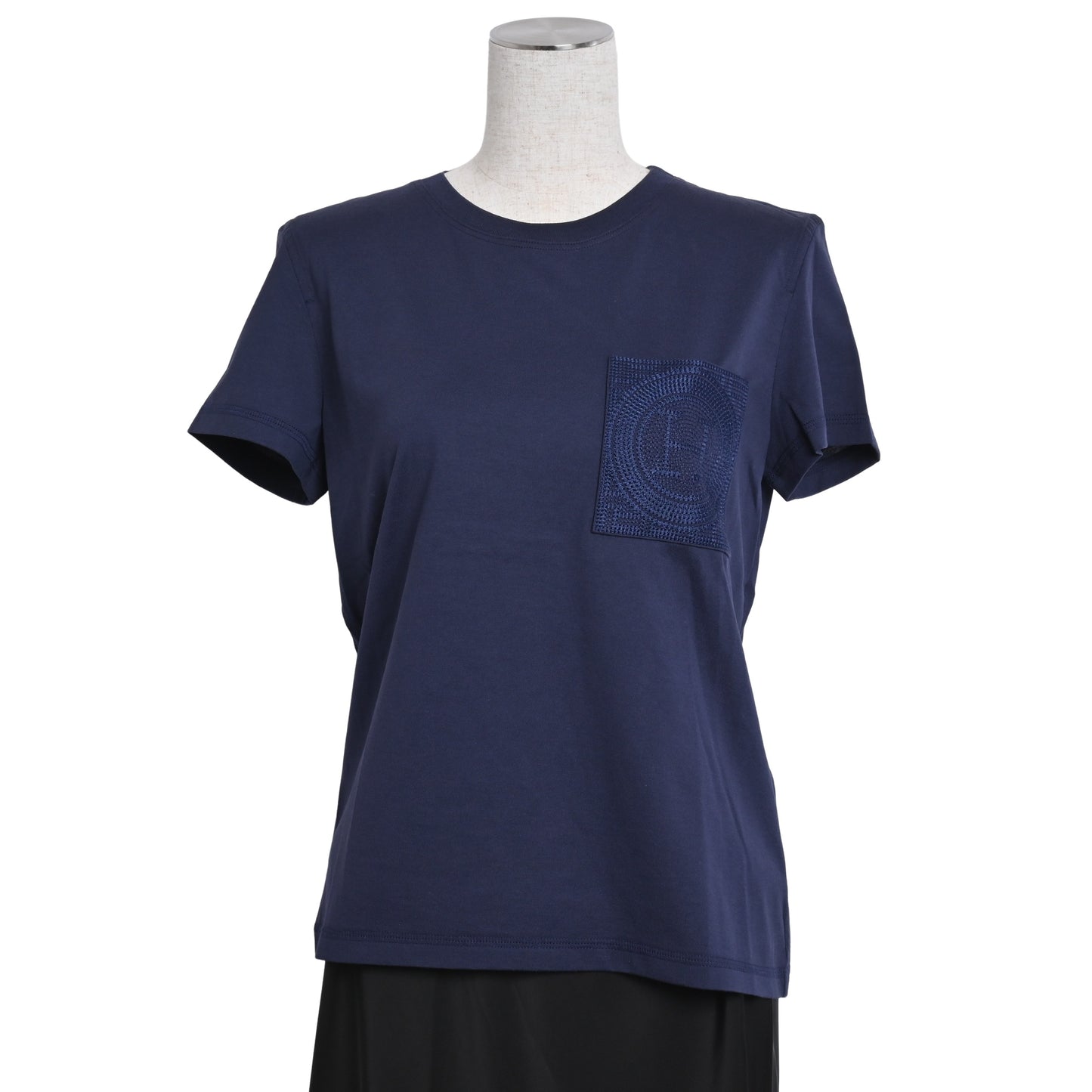 HERMES Tシャツ H刺繍 コットン ネイビー 36