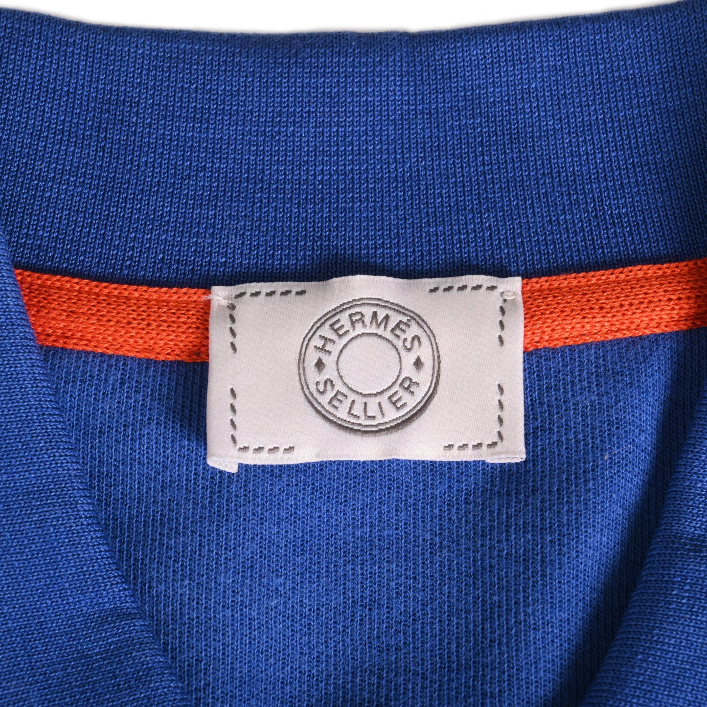 HERMES ポロシャツ セリエボタン コットン ブルー オレンジ M