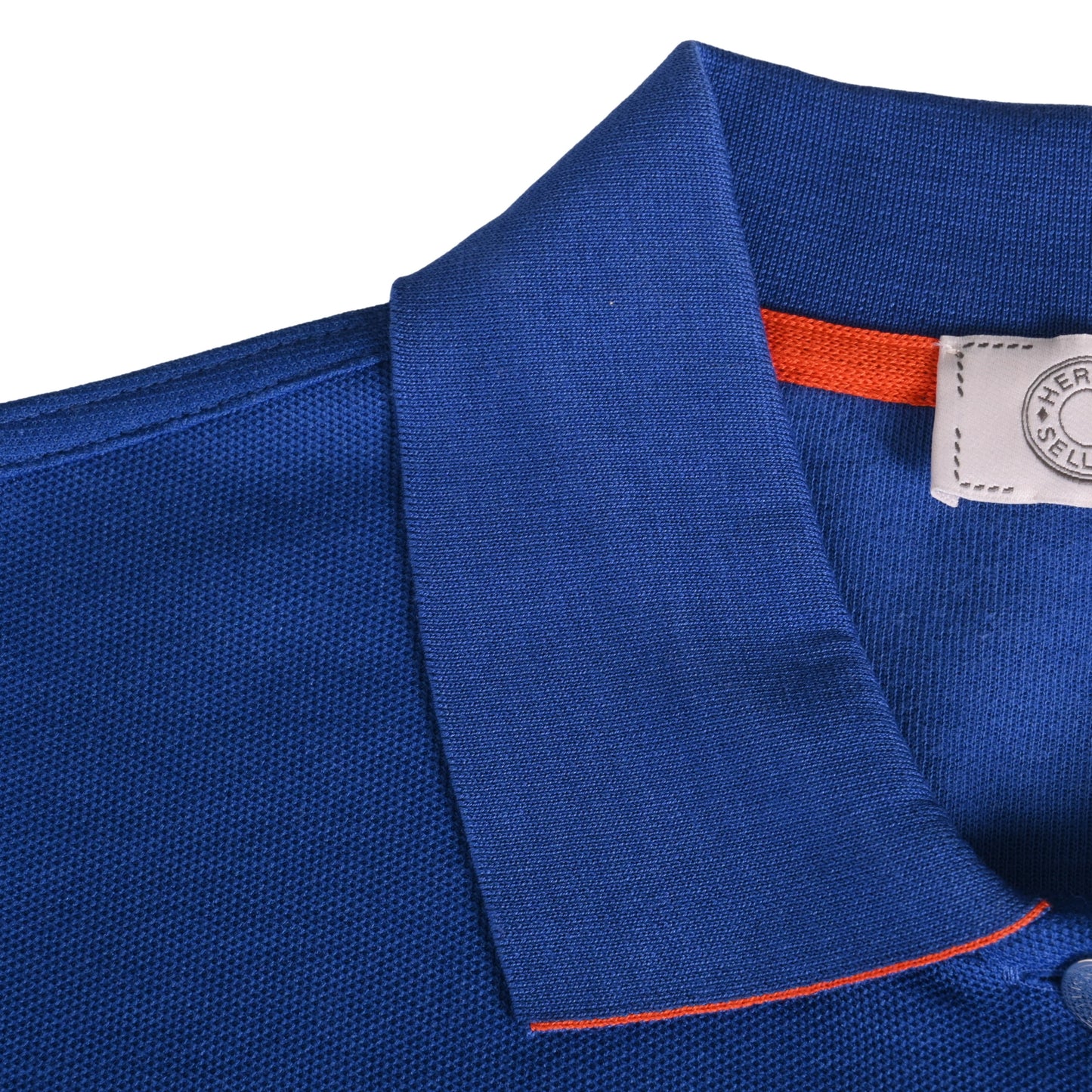 HERMES ポロシャツ セリエボタン コットン ブルー オレンジ M