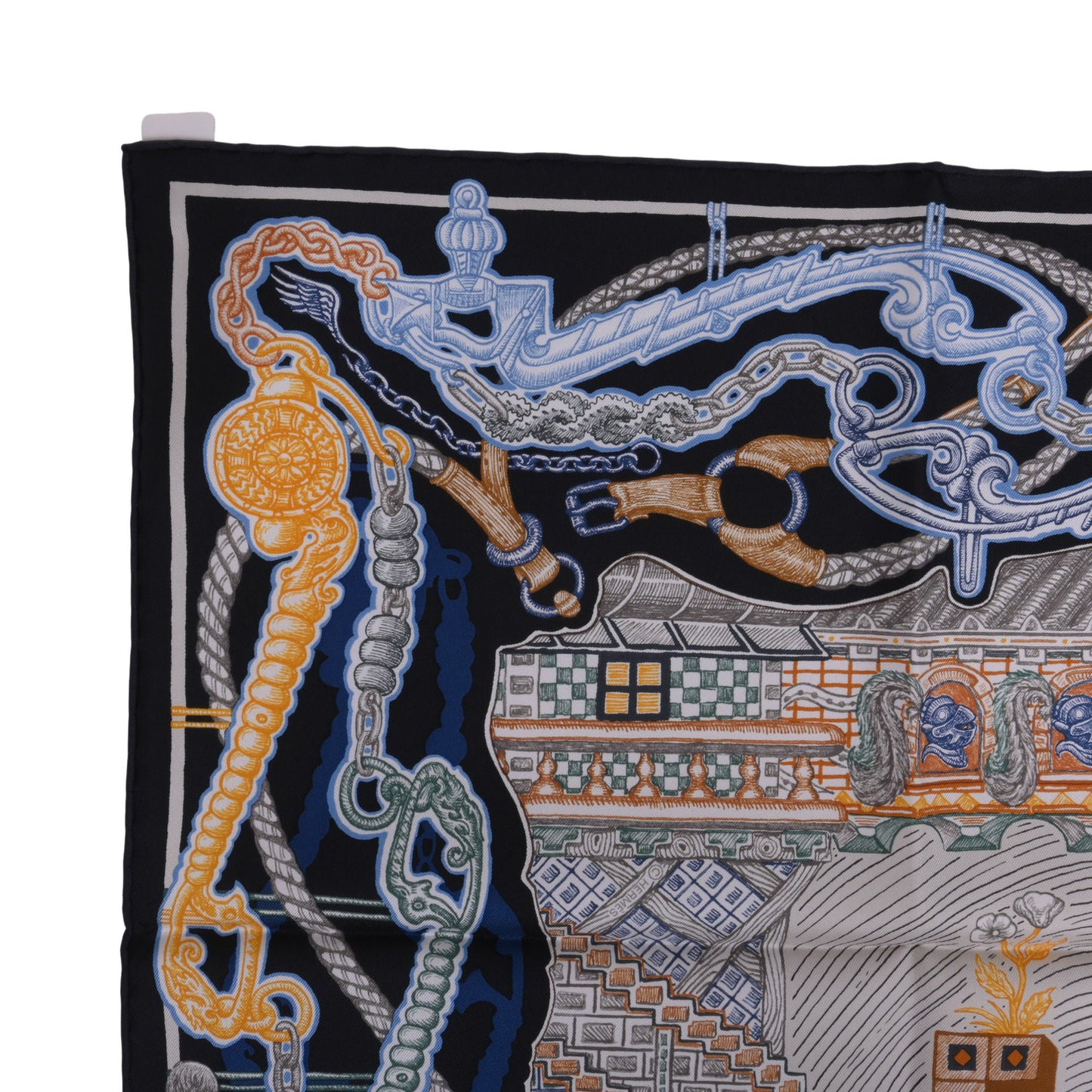 HERMES カレ90 スーパーシルククエスト シルク ネイビー