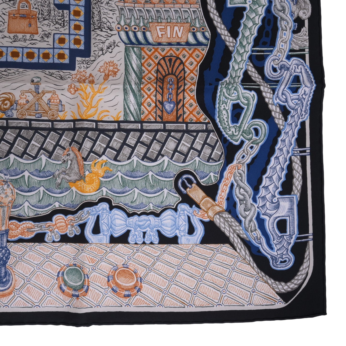 HERMES カレ90 スーパーシルククエスト シルク ネイビー