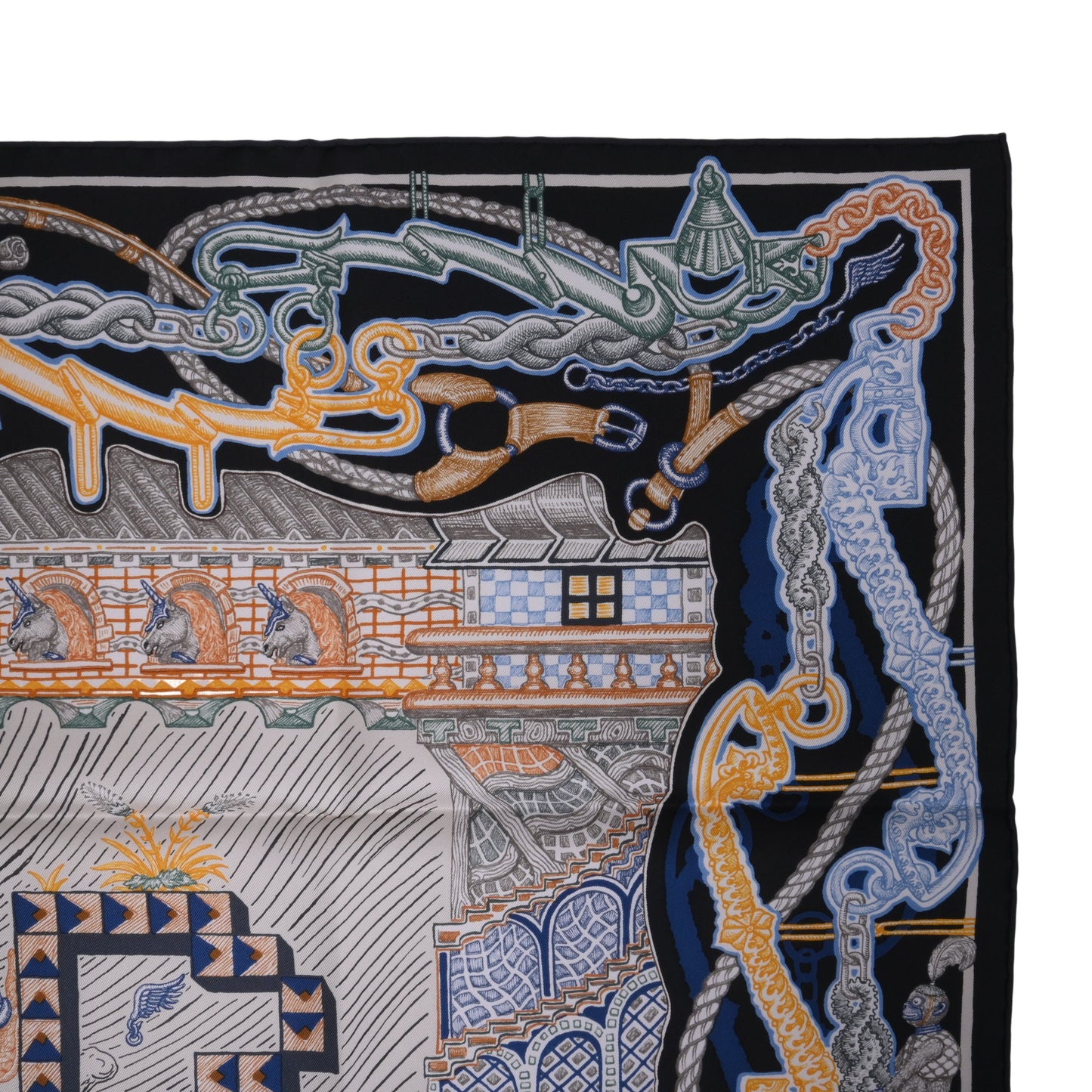HERMES カレ90 スーパーシルククエスト シルク ネイビー
