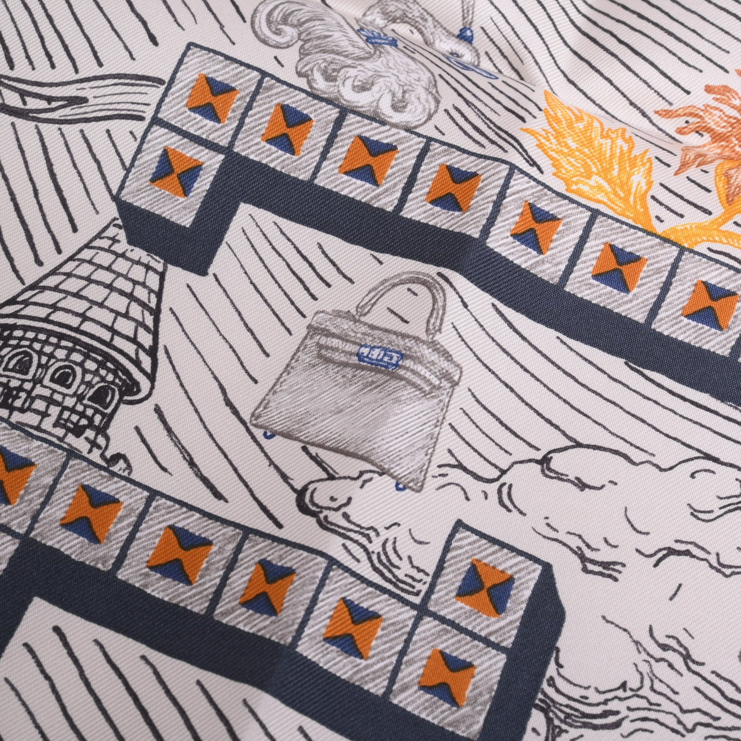 HERMES カレ90 スーパーシルククエスト シルク ネイビー
