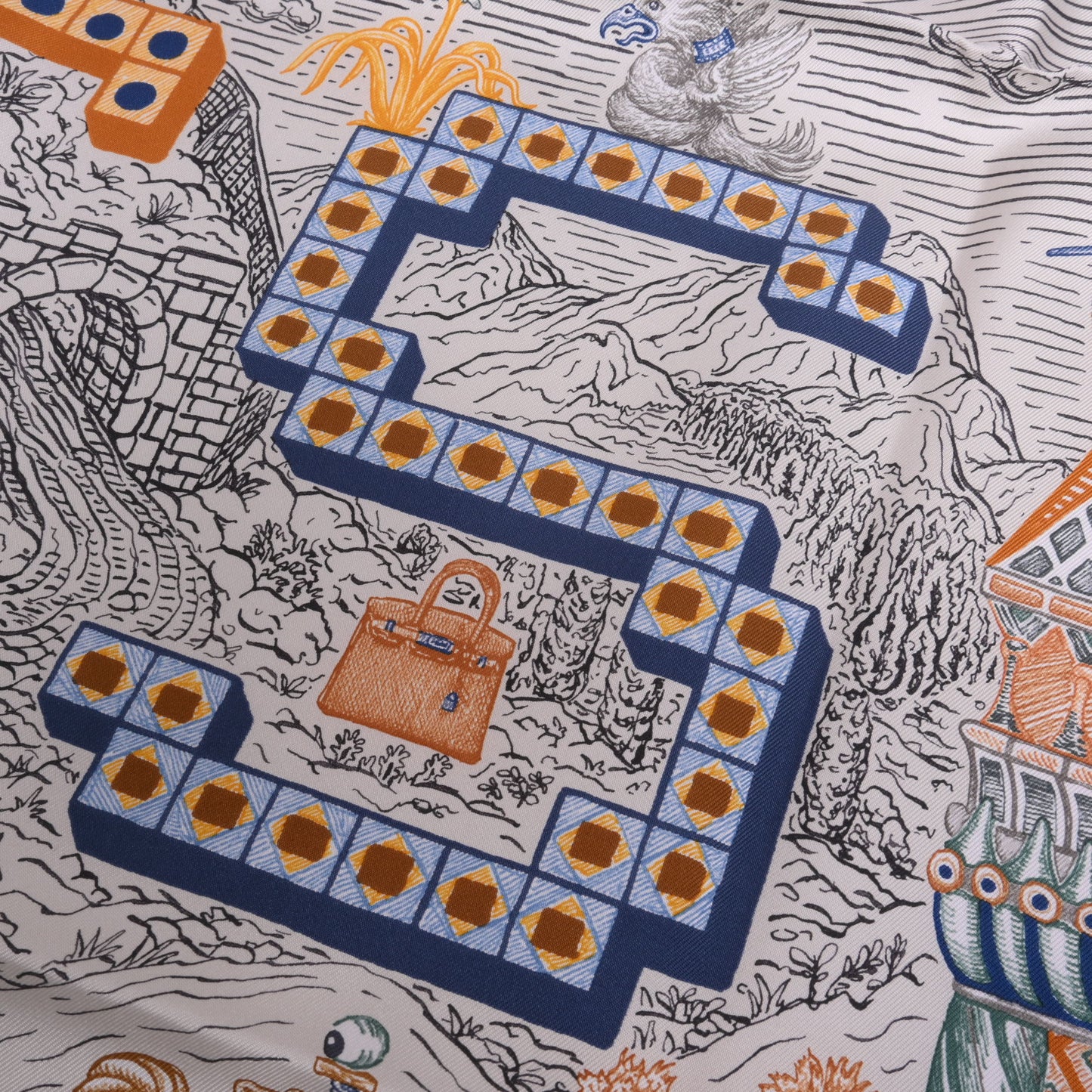 HERMES カレ90 スーパーシルククエスト シルク ネイビー