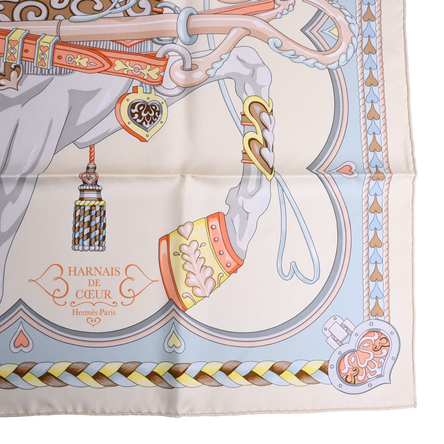 HERMES カレ90 アルネ・ドゥ・クール シルク ベージュ