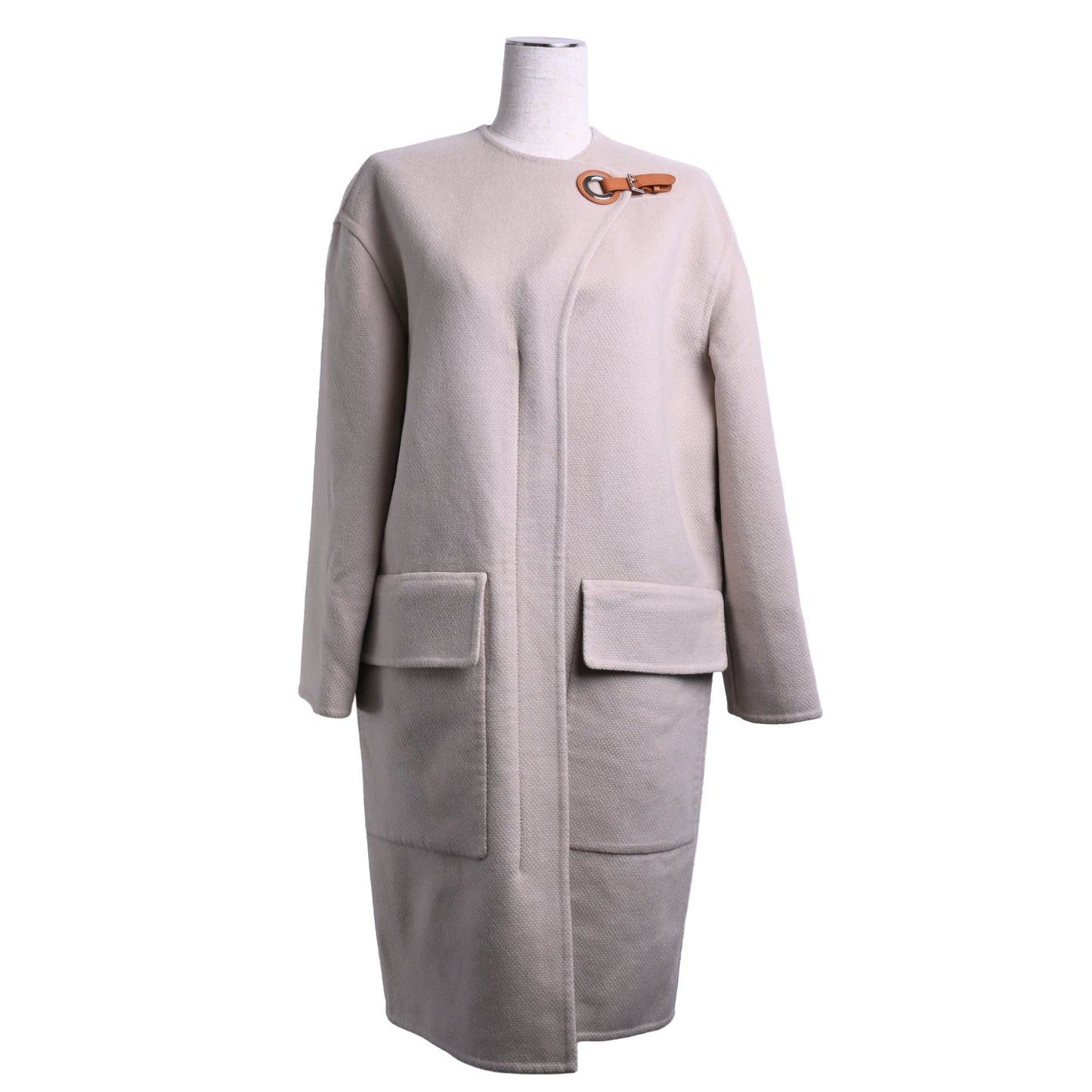 HERMES ノーカラーコート カシミヤ ベージュ 34