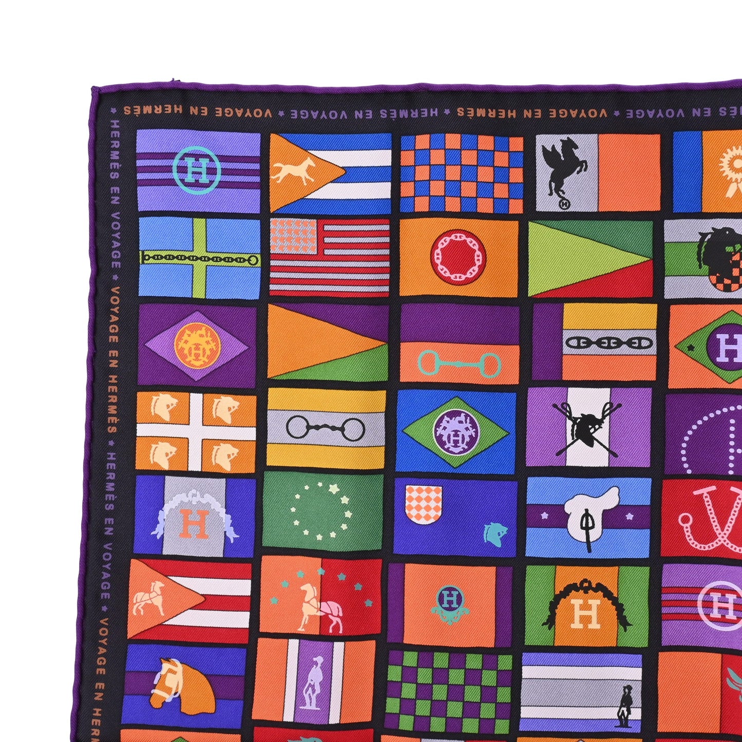 HERMES カレ90 HERMES EN VOYAGE シルク 国旗柄 マルチカラー