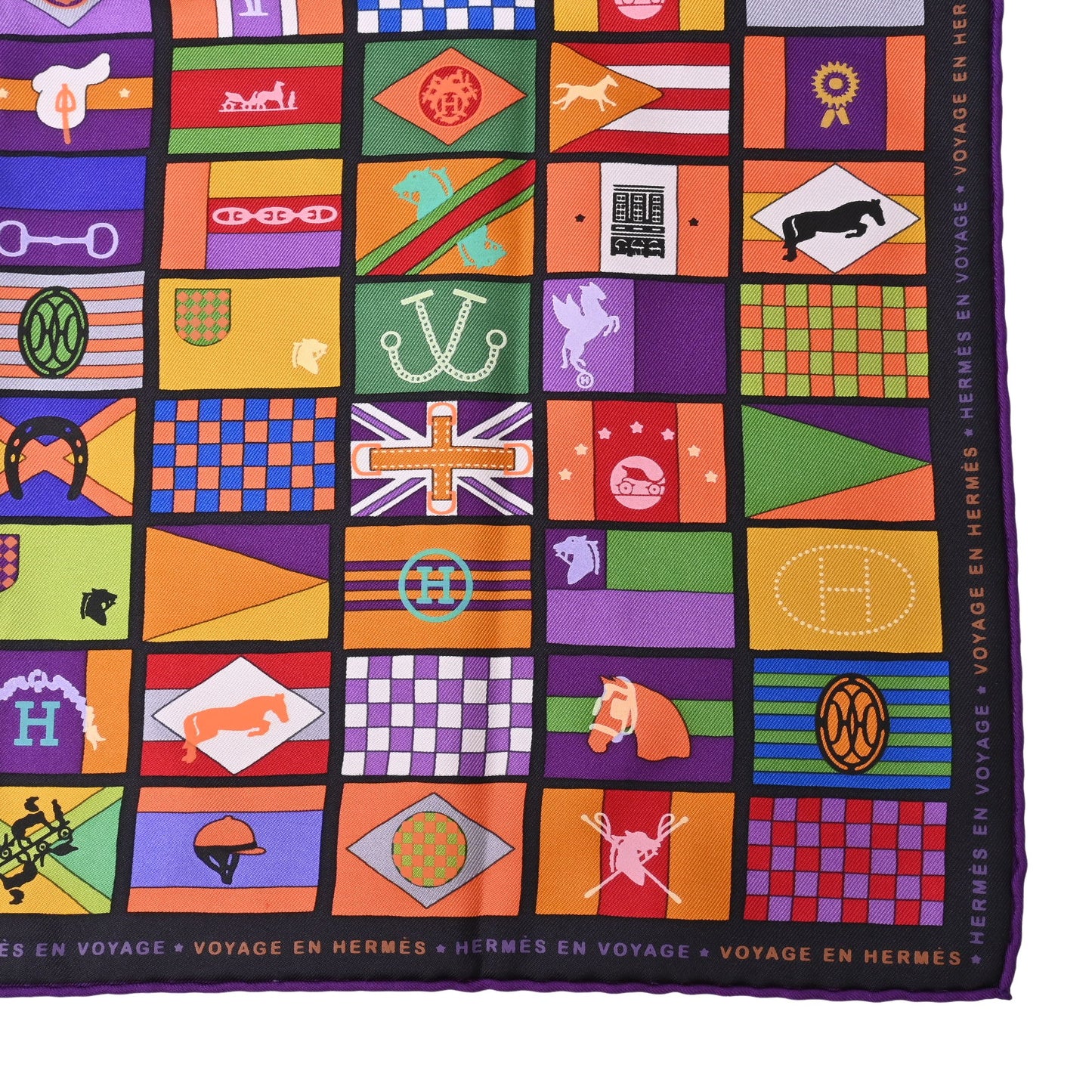 HERMES カレ90 HERMES EN VOYAGE シルク 国旗柄 マルチカラー