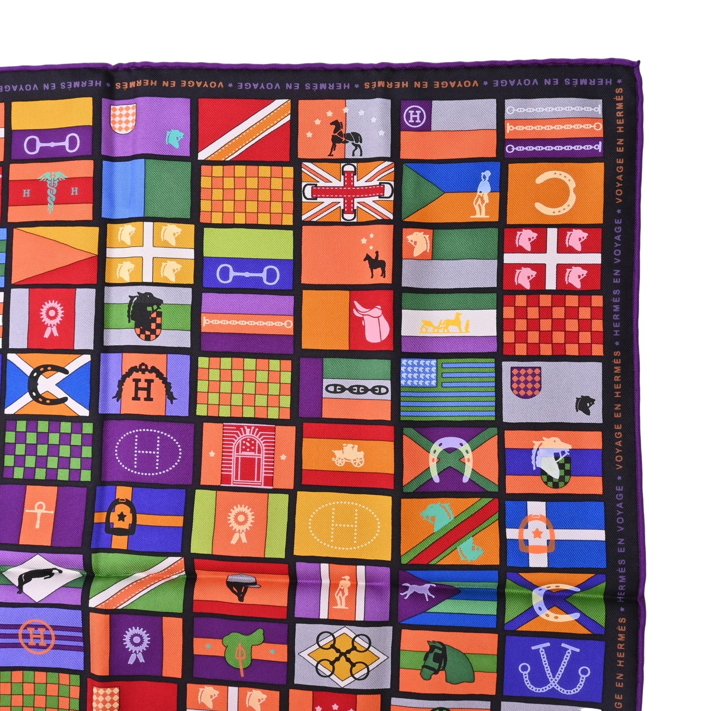 HERMES カレ90 HERMES EN VOYAGE シルク 国旗柄 マルチカラー