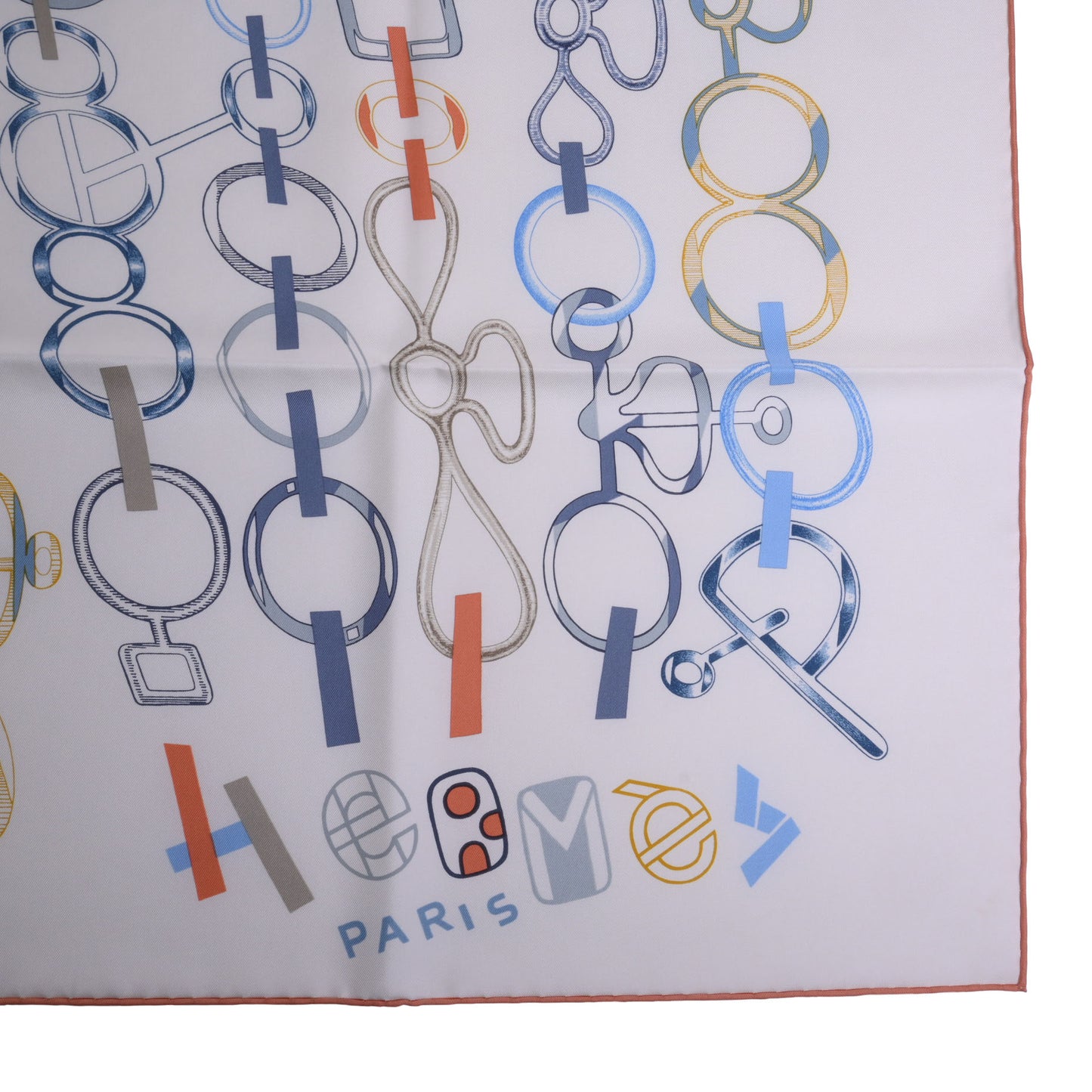 HERMES カレ90 ドレ・ブックル シルク 白