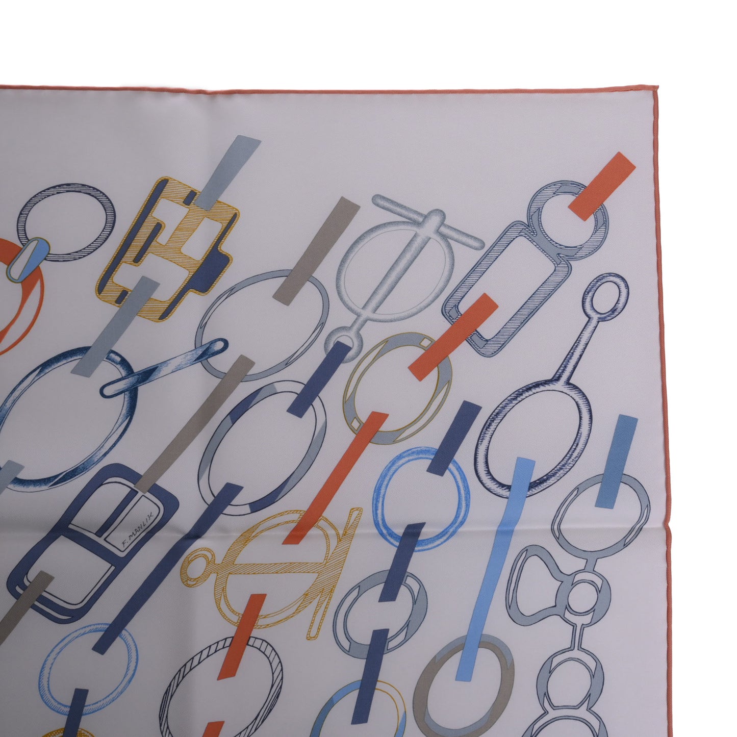 HERMES カレ90 ドレ・ブックル シルク 白