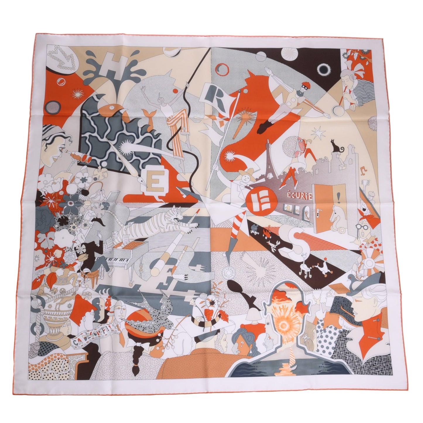 HERMES カレ90 サ・デコワフ シルク オレンジ