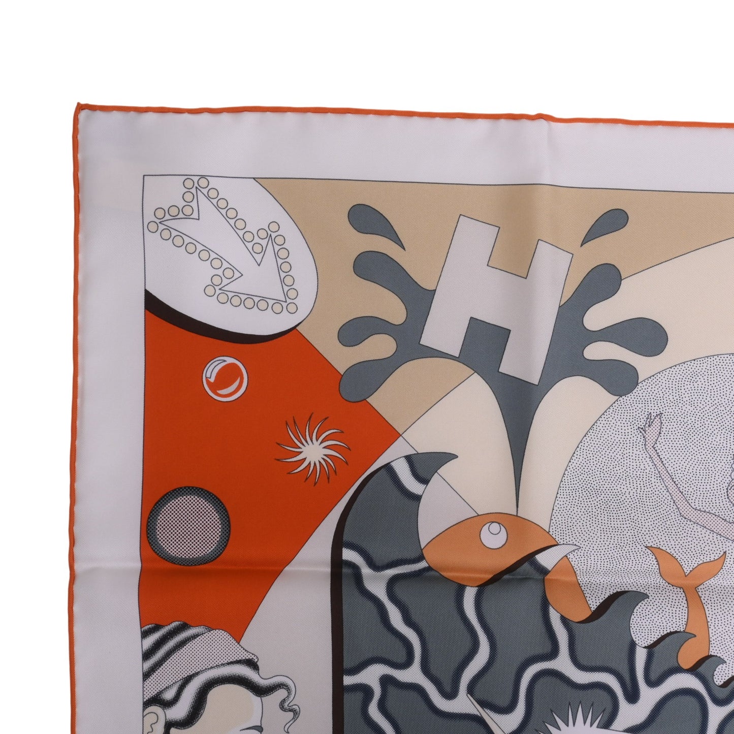 HERMES カレ90 サ・デコワフ シルク オレンジ