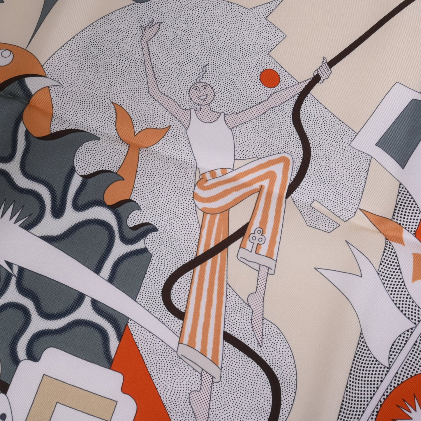 HERMES カレ90 サ・デコワフ シルク オレンジ